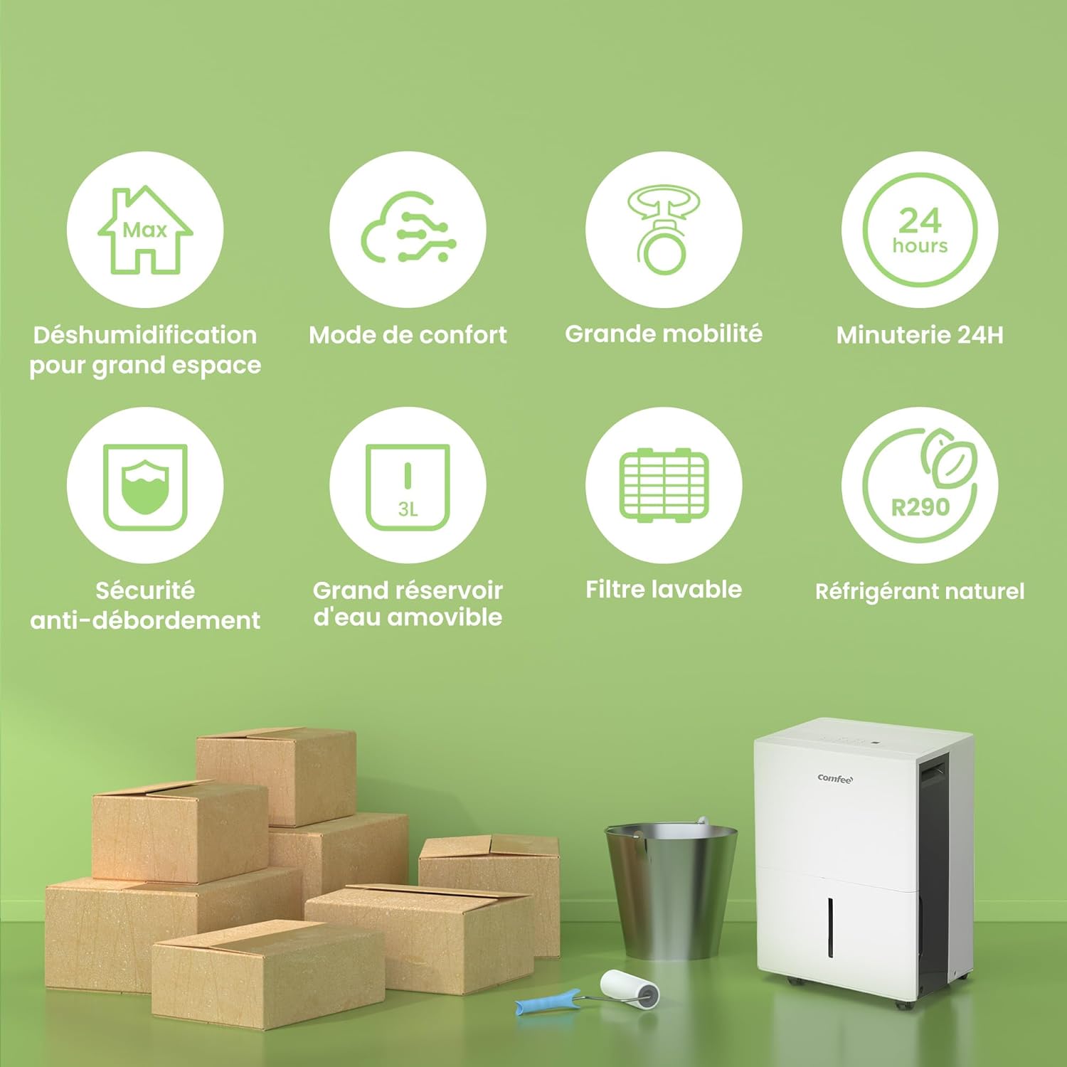 COMFEE’ MDDPE-30DEN7 | Déshumidificateur Puissant 30L/jour