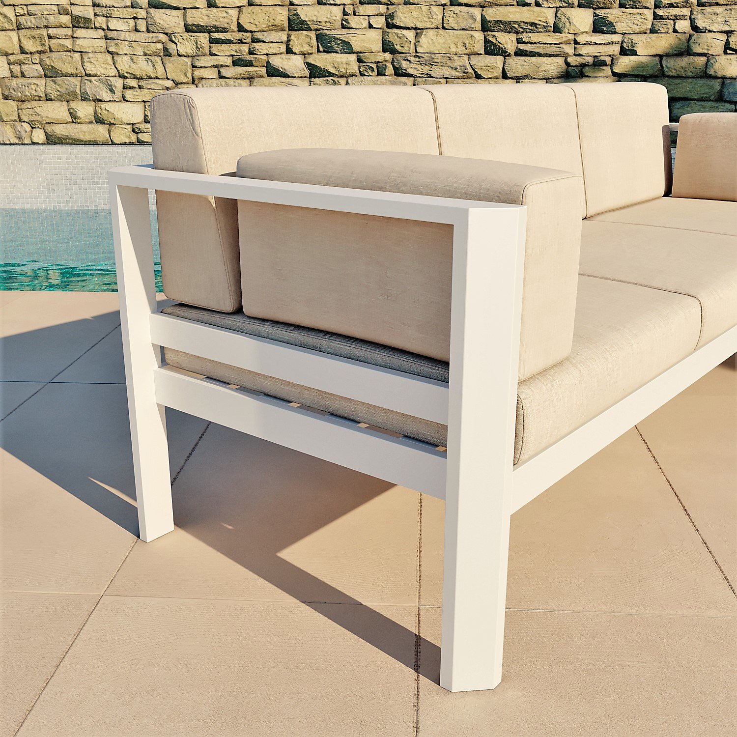Salon de jardin en aluminium 5 places Ostara Blanc et taupe - Action-sport36