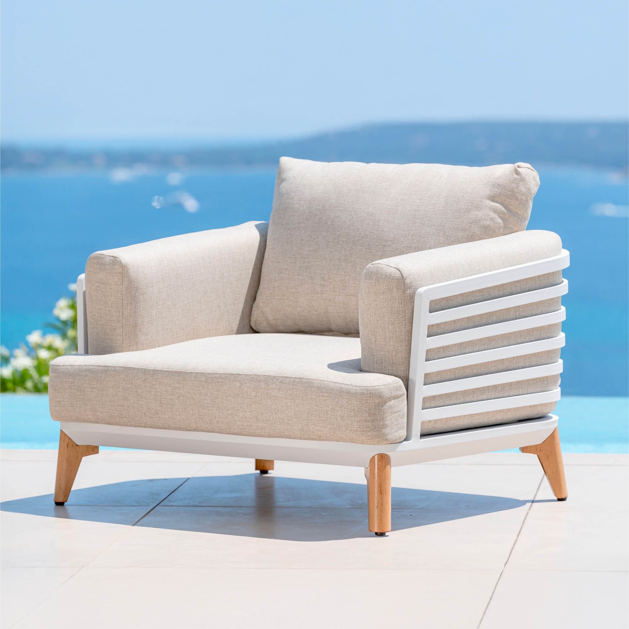 Salon de jardin aluminium 9 places 12 pcs Monte Carlo Blanc et taupe - Action-sport36