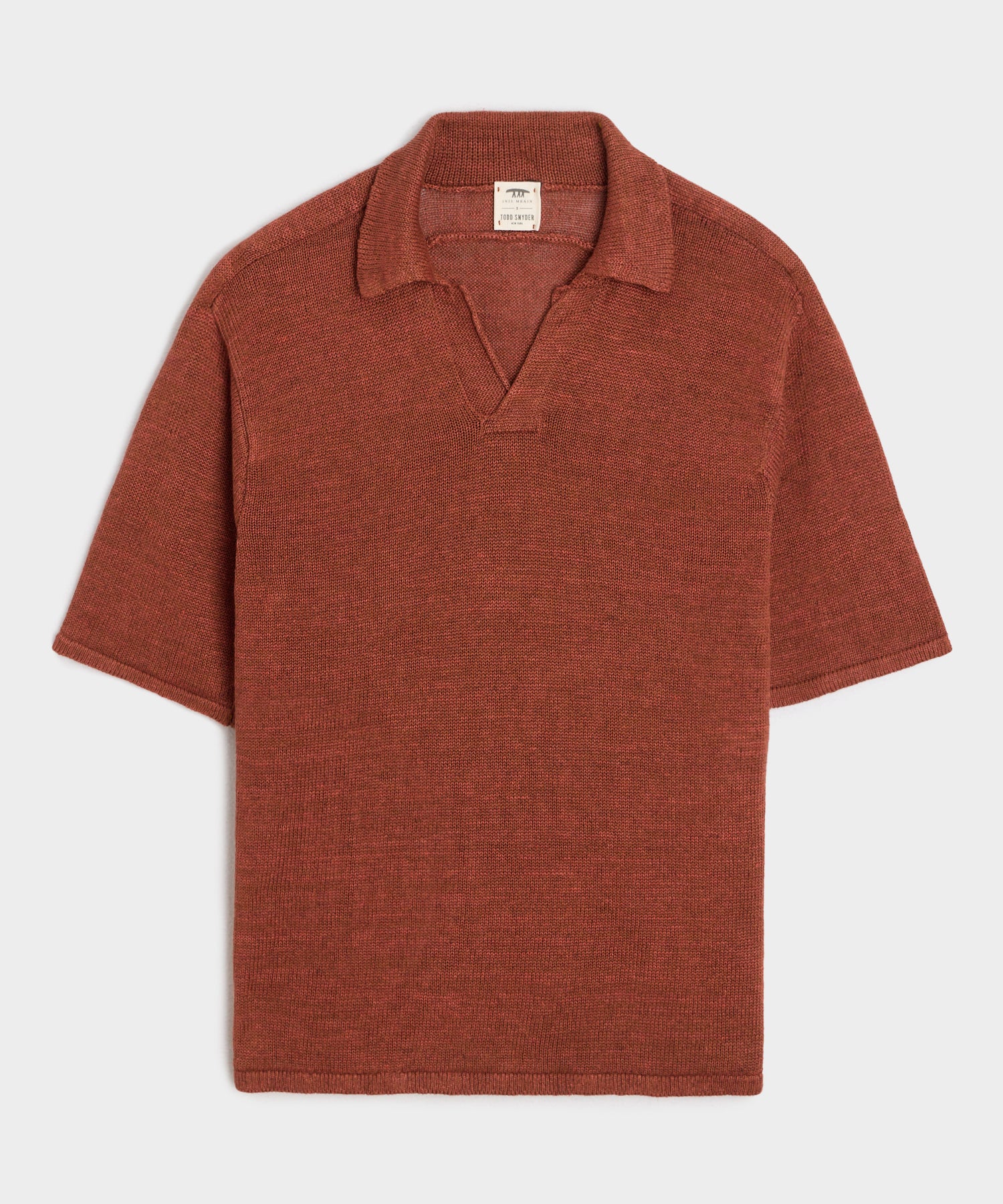Inis Meáin Washed Linen Henley Polo in Rust Marl