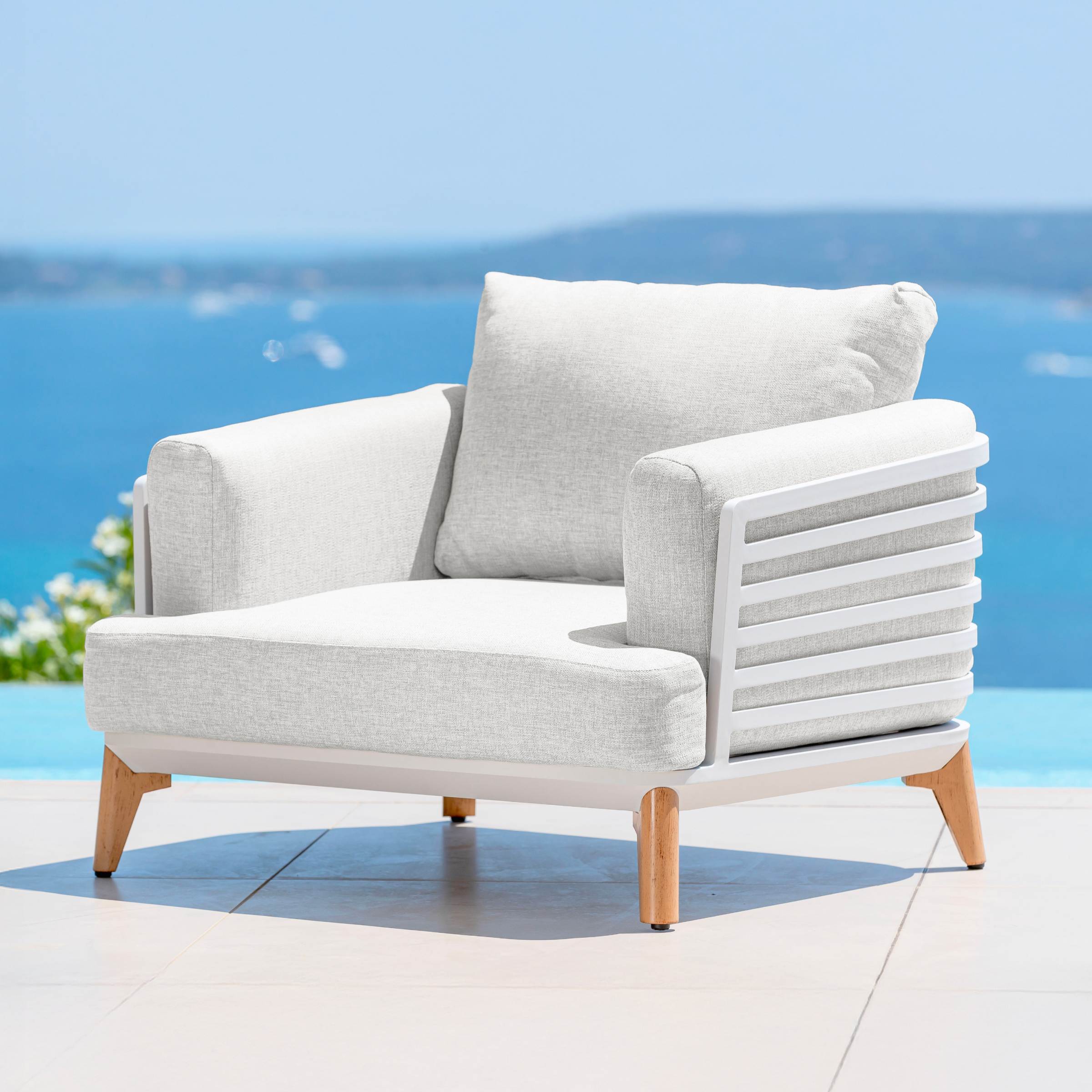 Salon de jardin aluminium 7 places 6 pcs Monte Carlo Blanc et gris clair - Action-sport36