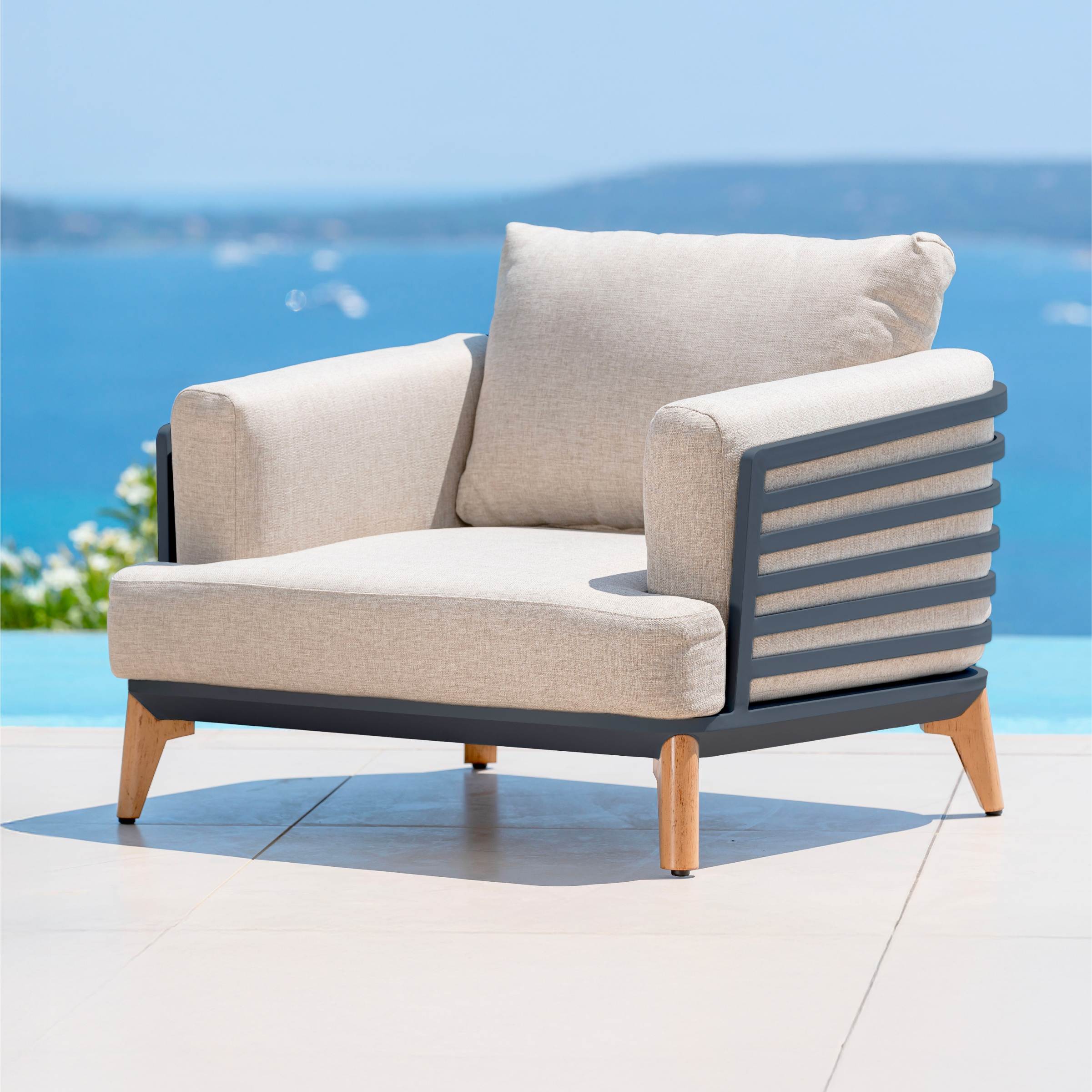 Salon de jardin aluminium 5 places 5 pcs Monte Carlo Gris anthracite et taupe - Action-sport36