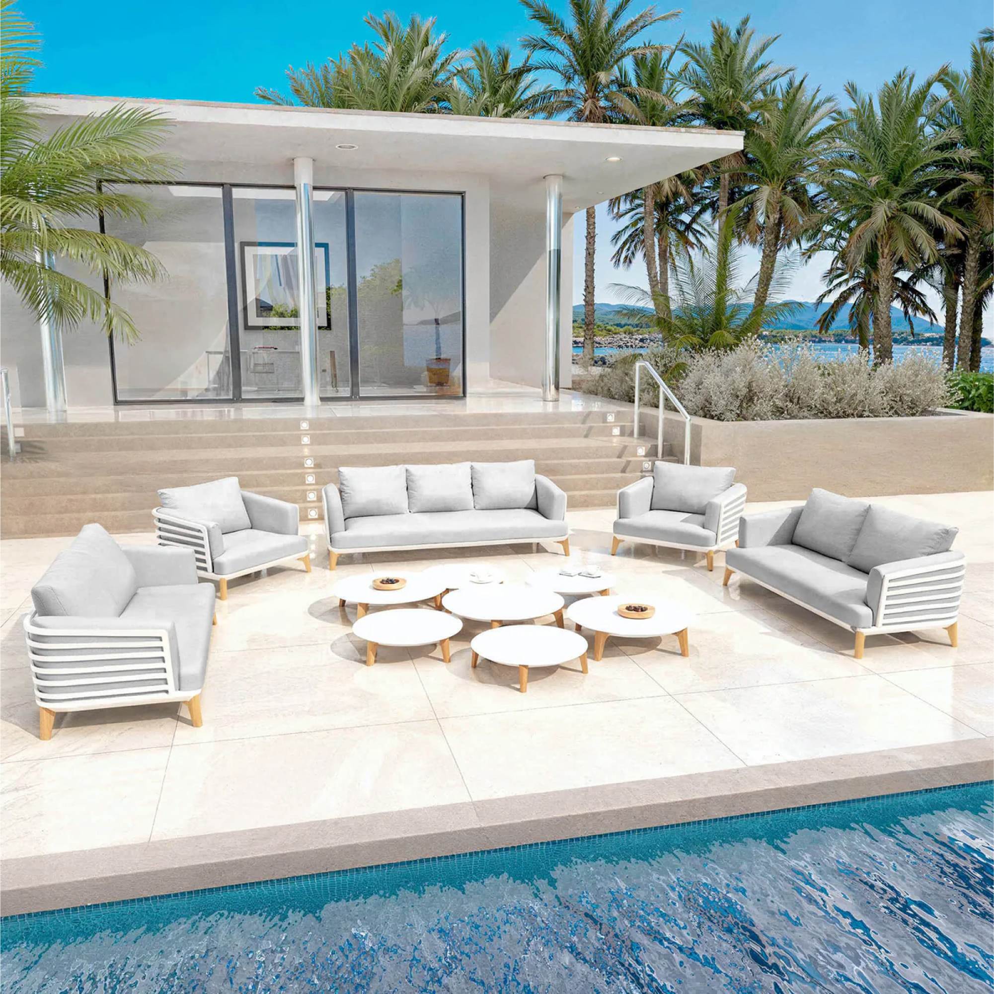 Salon de jardin aluminium 9 places 12 pcs Monte Carlo Blanc et gris clair - Action-sport36