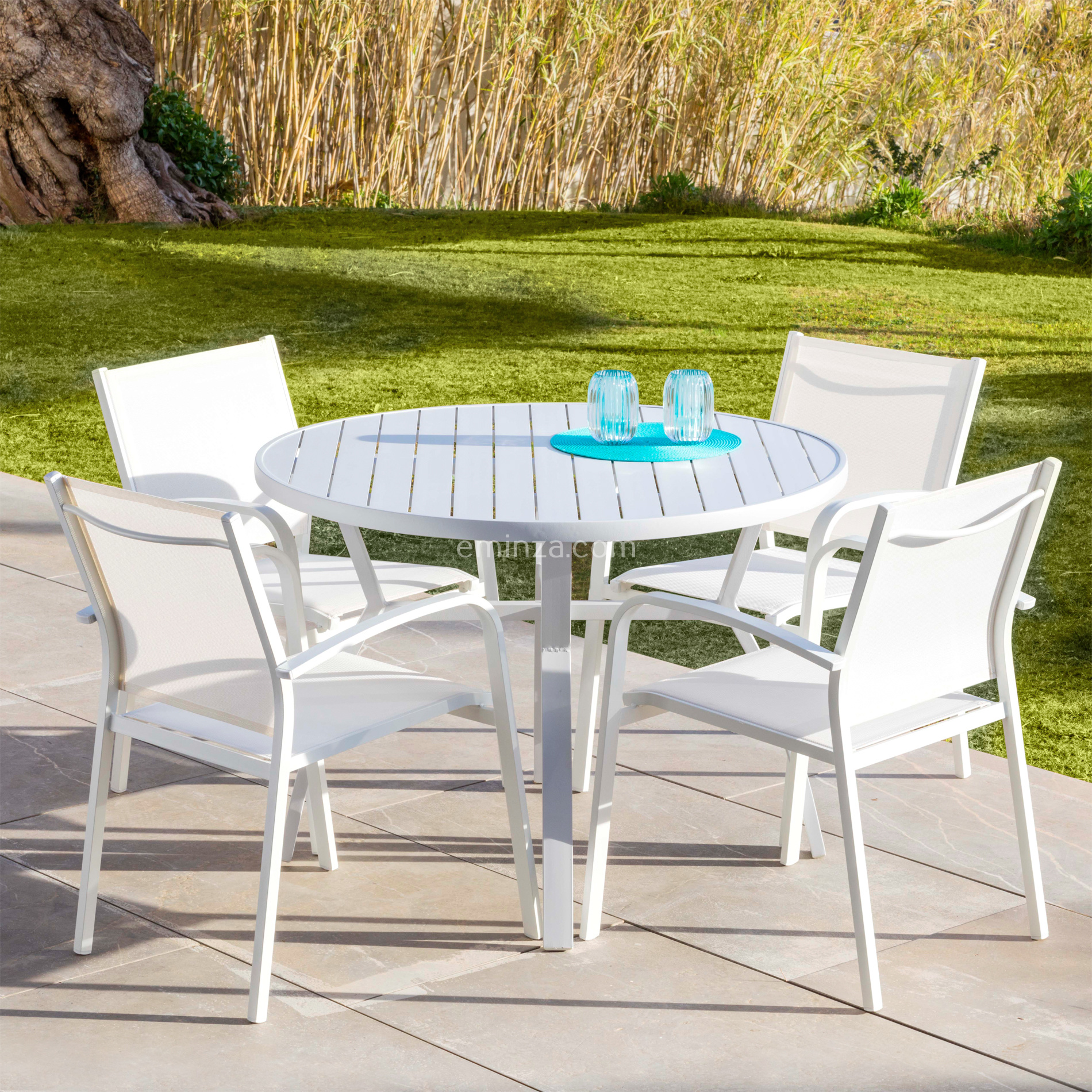 Table de jardin ronde en aluminium 5 places (D105 cm) Murano Blanc - Action-sport36