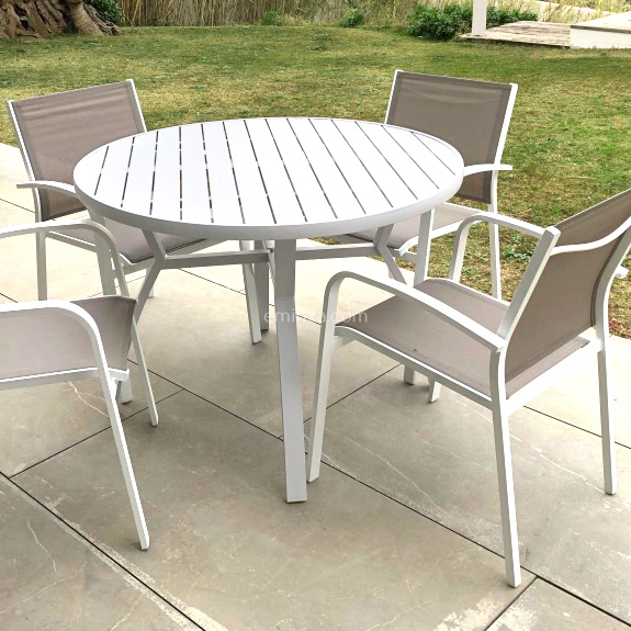 Table de jardin ronde en aluminium 5 places (D105 cm) Murano Blanc - Action-sport36
