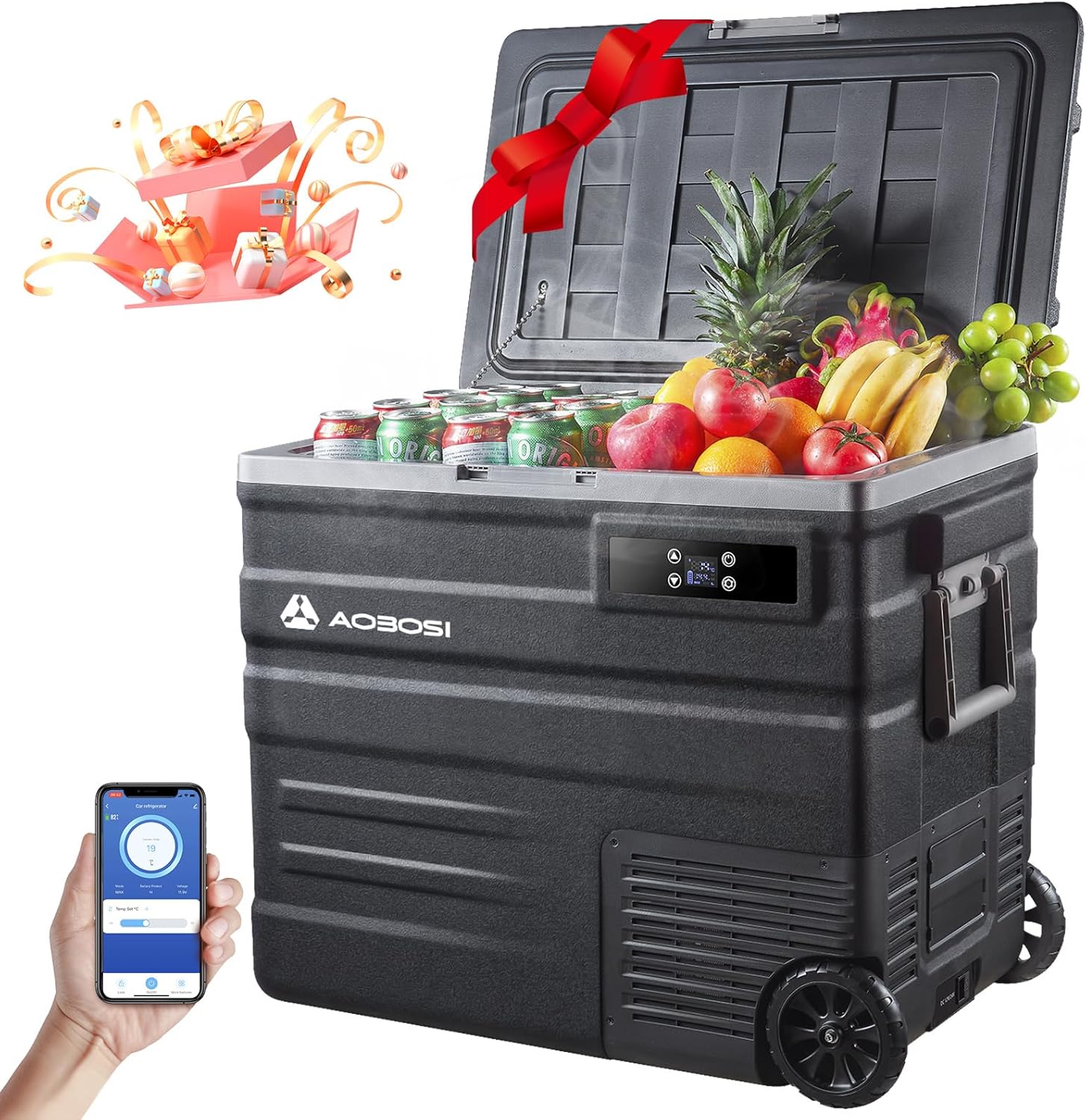 AAOBOSI 45L Glacière à Compresseur,Glaciere Électrique -20℃ à 20℃,Frigo Camion APP&Bouton Contrôle,12/24V DC et 100-240V AC Glaciere Camping Pour Voiture,Camion,Bateau et Prise De Courant