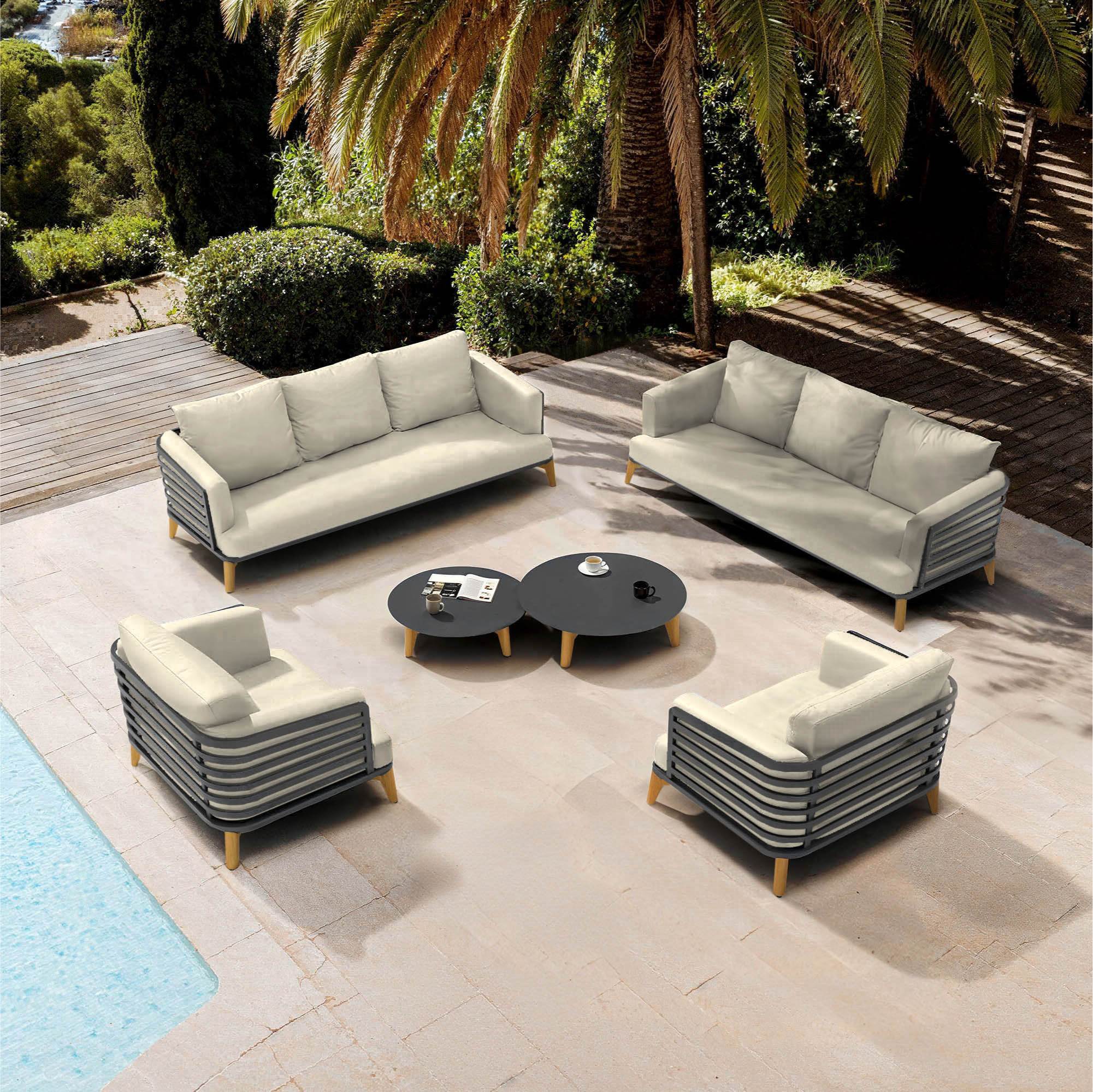 Salon de jardin aluminium 8 places 6 pcs Monte Carlo Gris anthracite et beige - Action-sport36