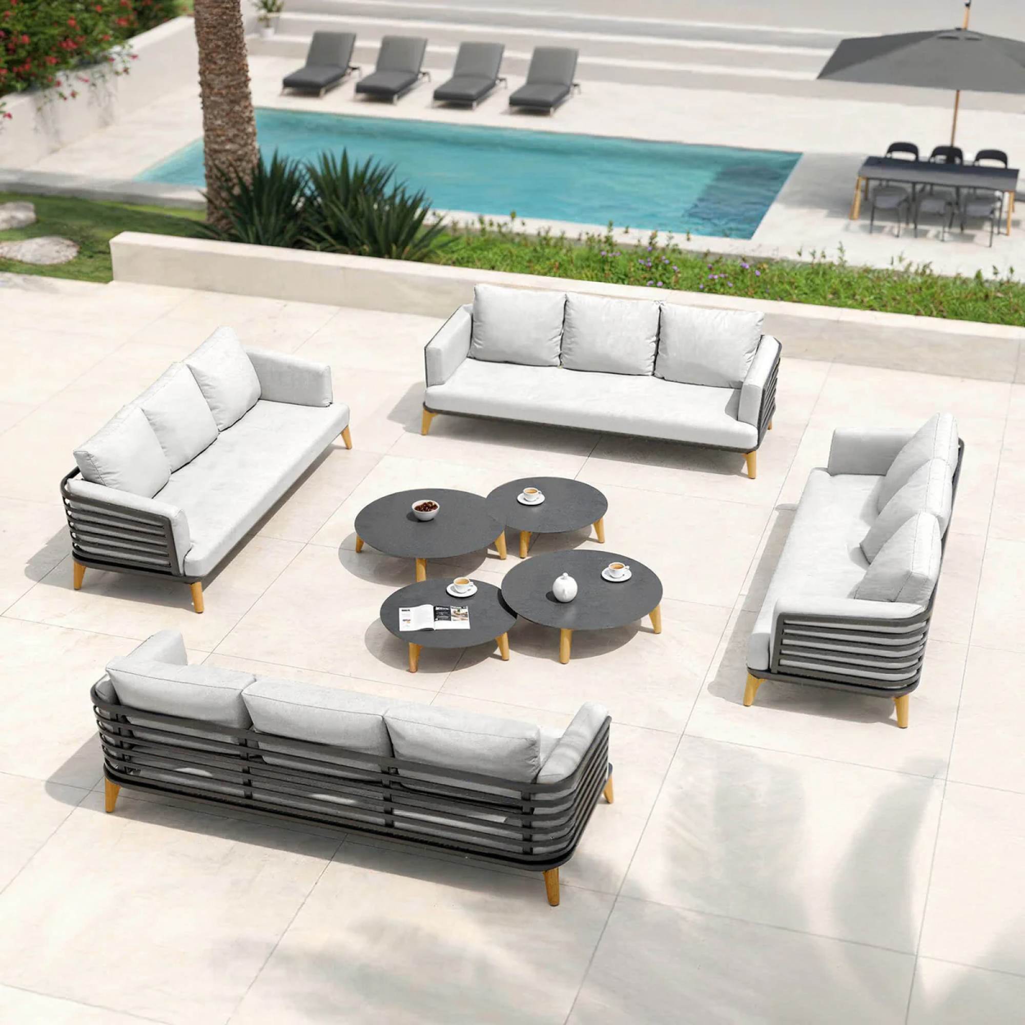 Salon de jardin aluminium 12 places 8 pcs Monte Carlo Gris anthracite et gris clair - Action-sport36