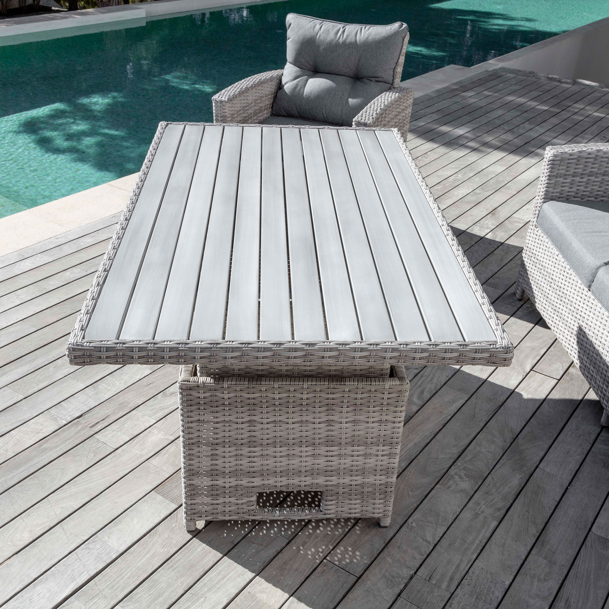 Table de jardin relevable en aluminium 7 places (145 x H51/72 cm) Tivoli Gris - Action-sport36