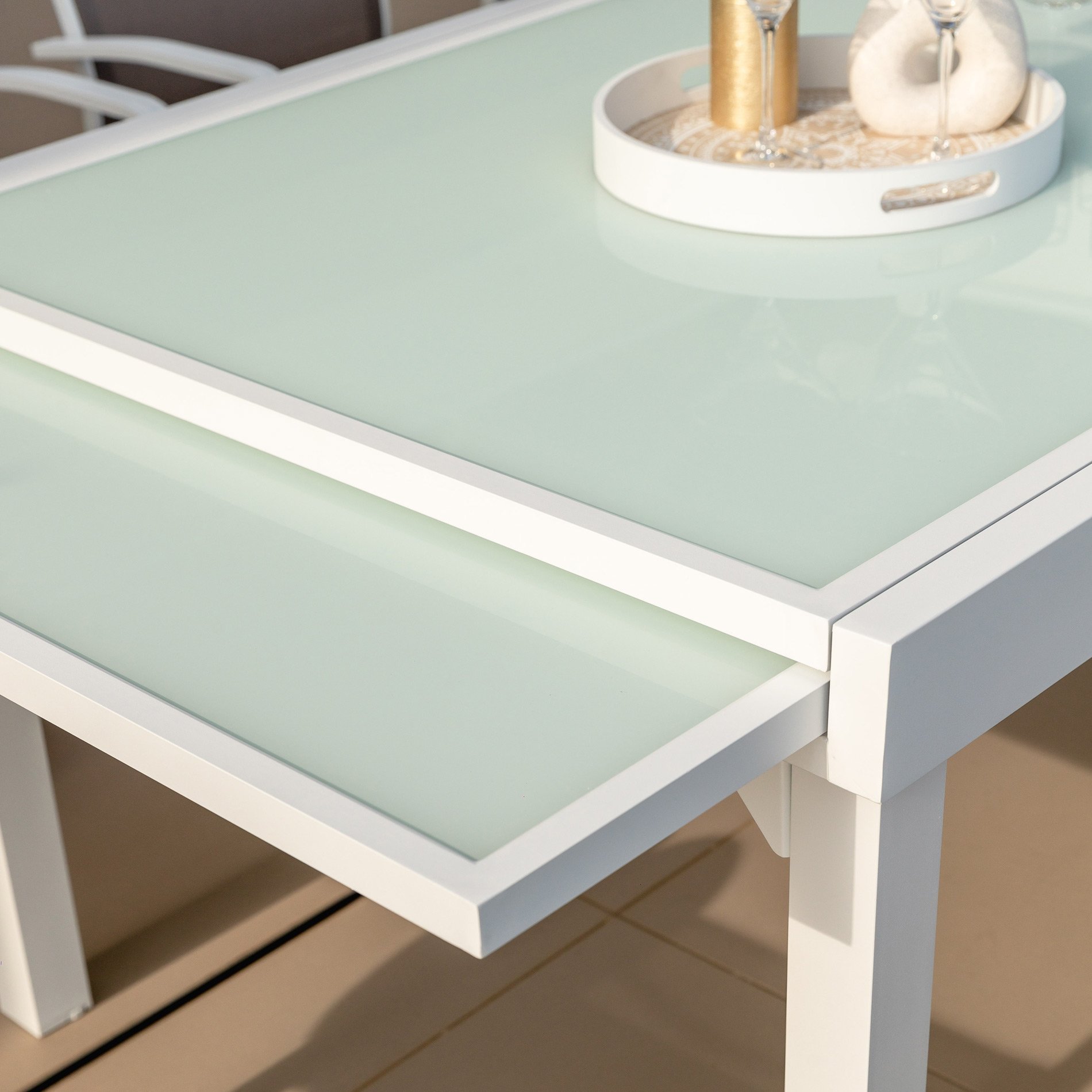 Table de jardin extensible en verre 10 places (135/270 x 90 cm) Murano Blanc - Action-sport36