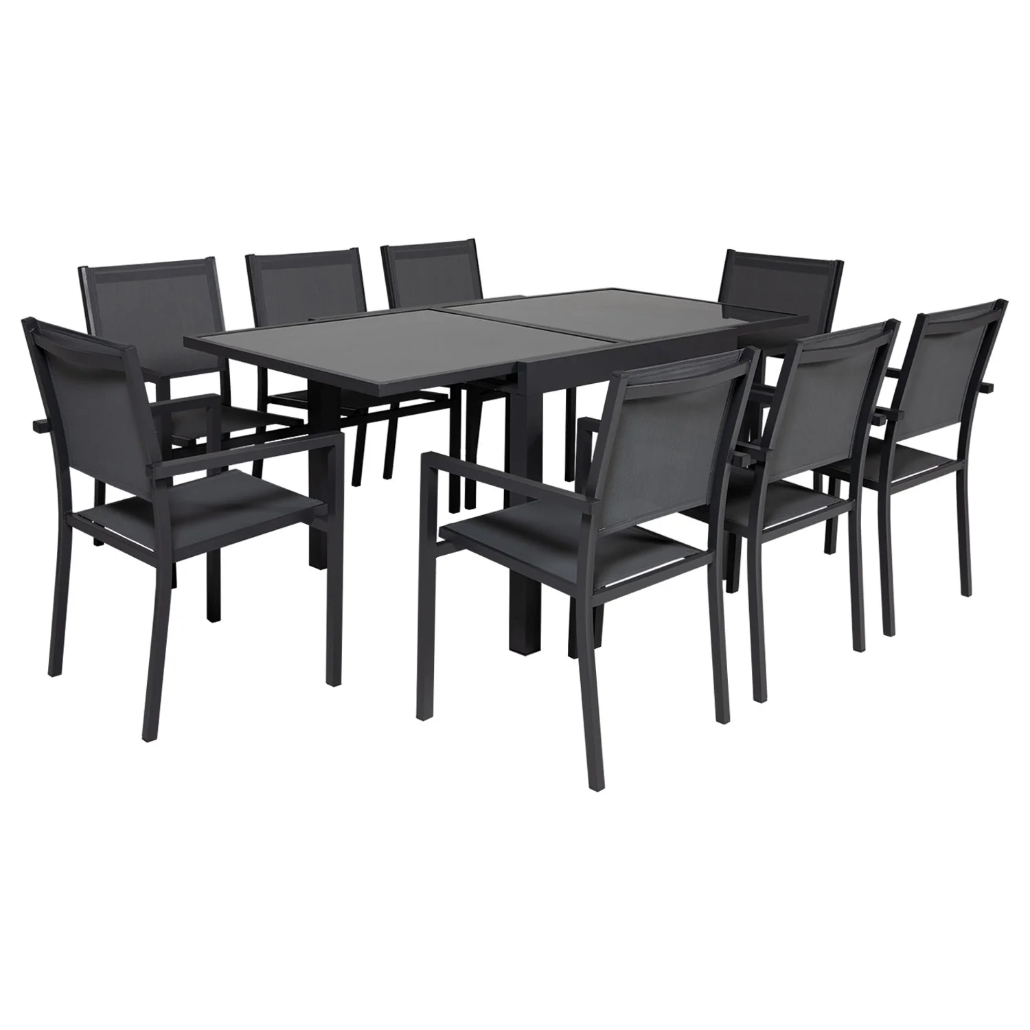 Salon de jardin LAMPEDUSA extensible en textilène gris 8 places - aluminium anthracite Happy Garden