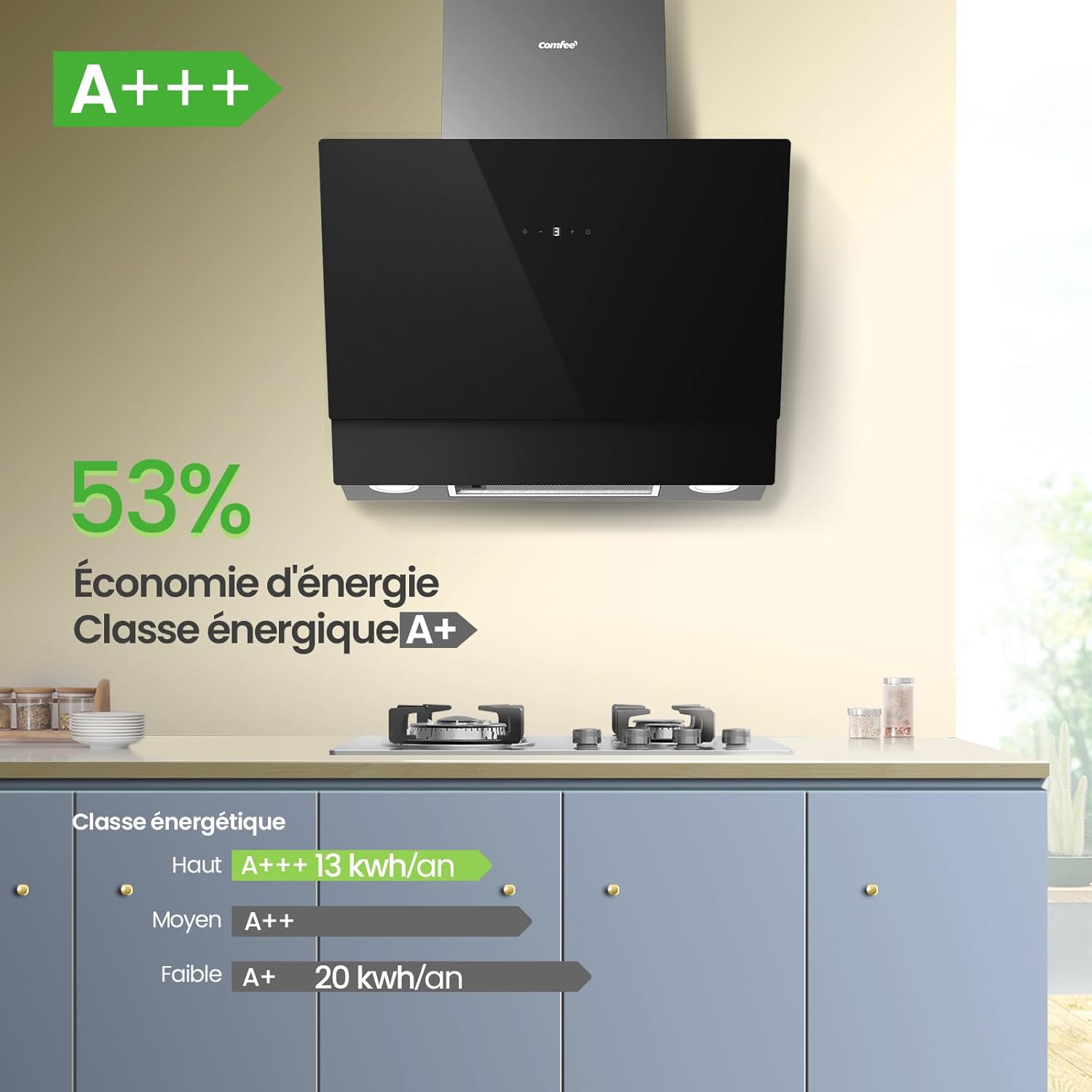 COMFEE’ ANGJ72B | Hotte Aspirante Inclinée Premium A+++ 60cm