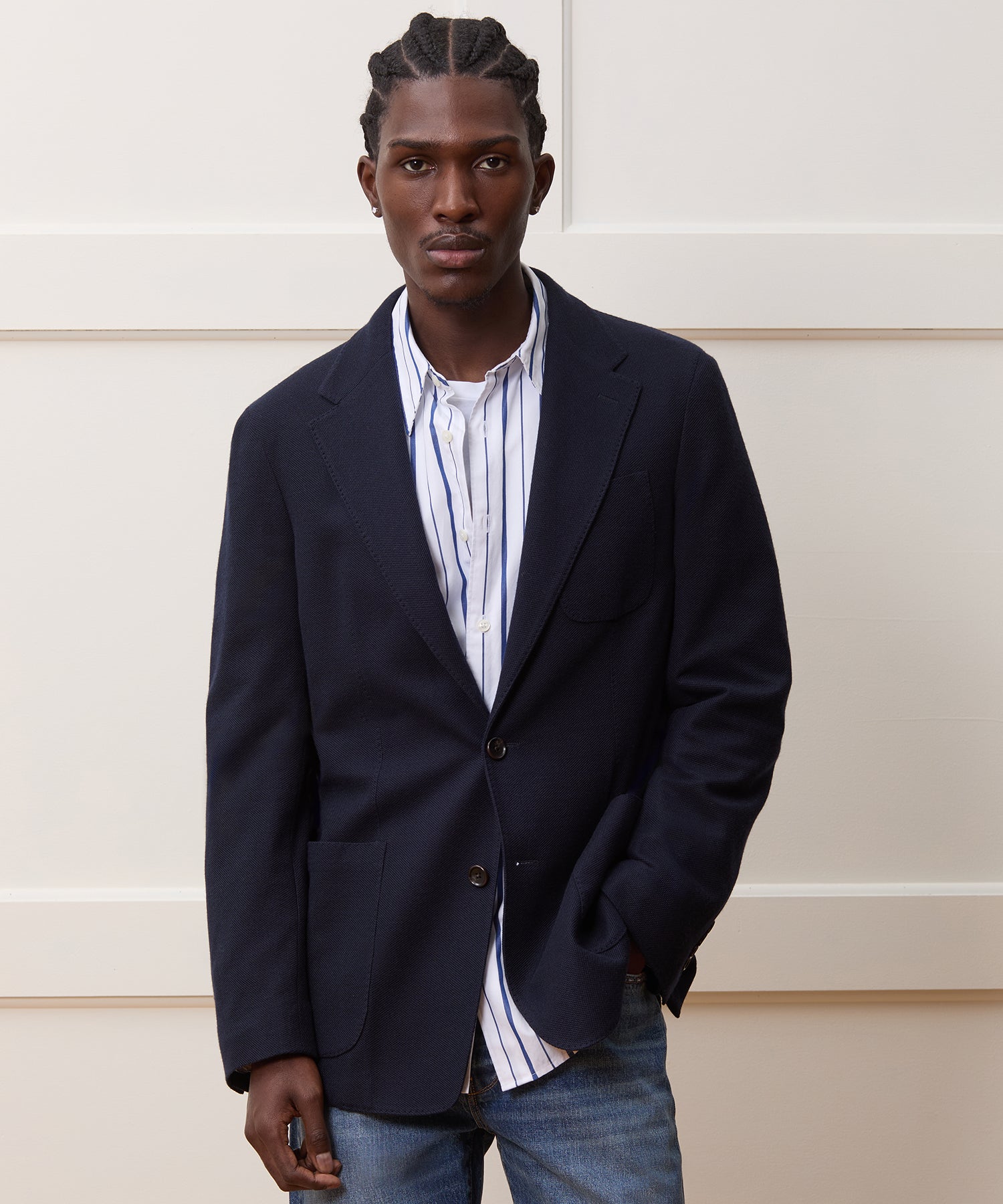 Italian Cashmere Pique Sport Coat in Navy