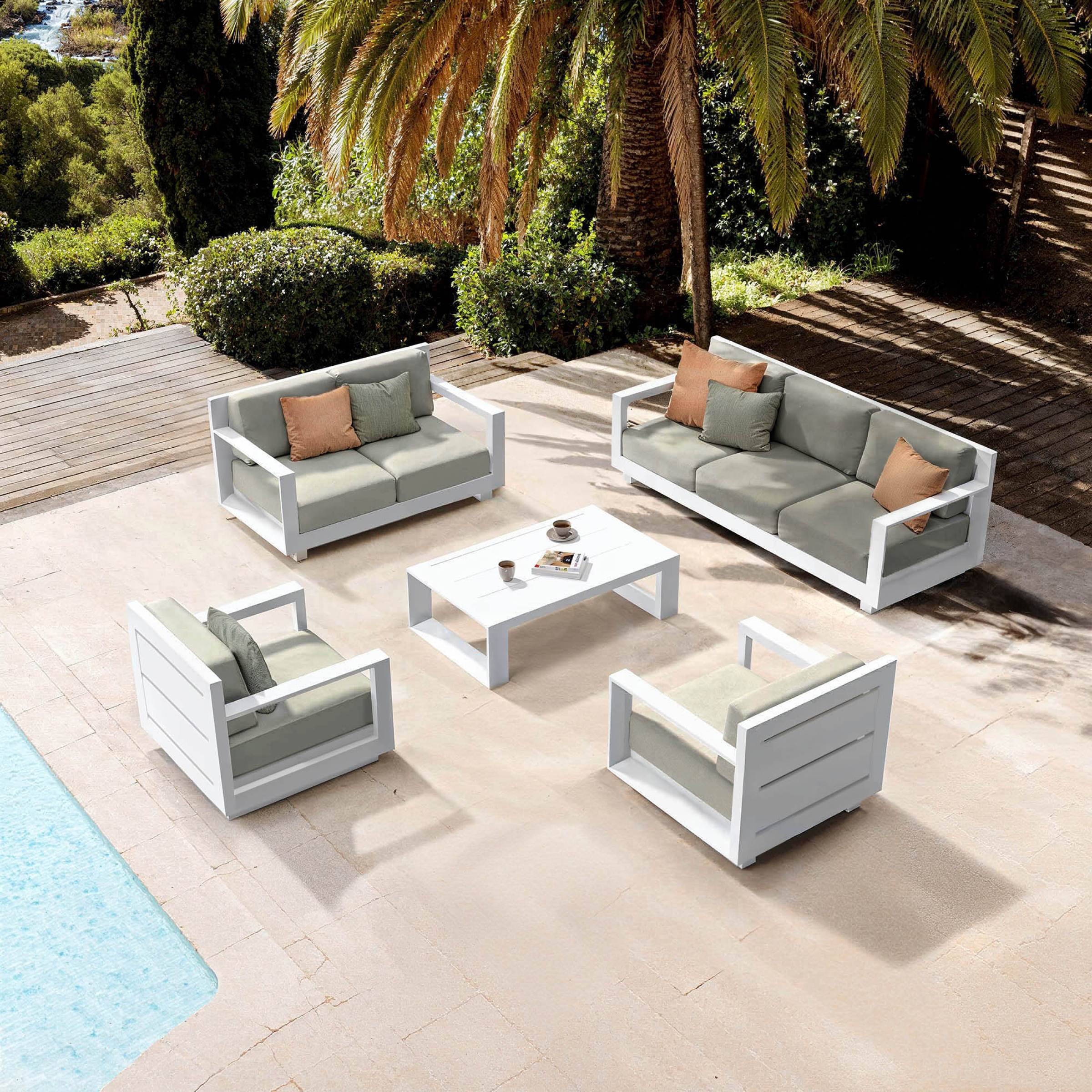 Salon de jardin aluminium 7 places 5 pcs Elba Blanc et taupe - Action-sport36