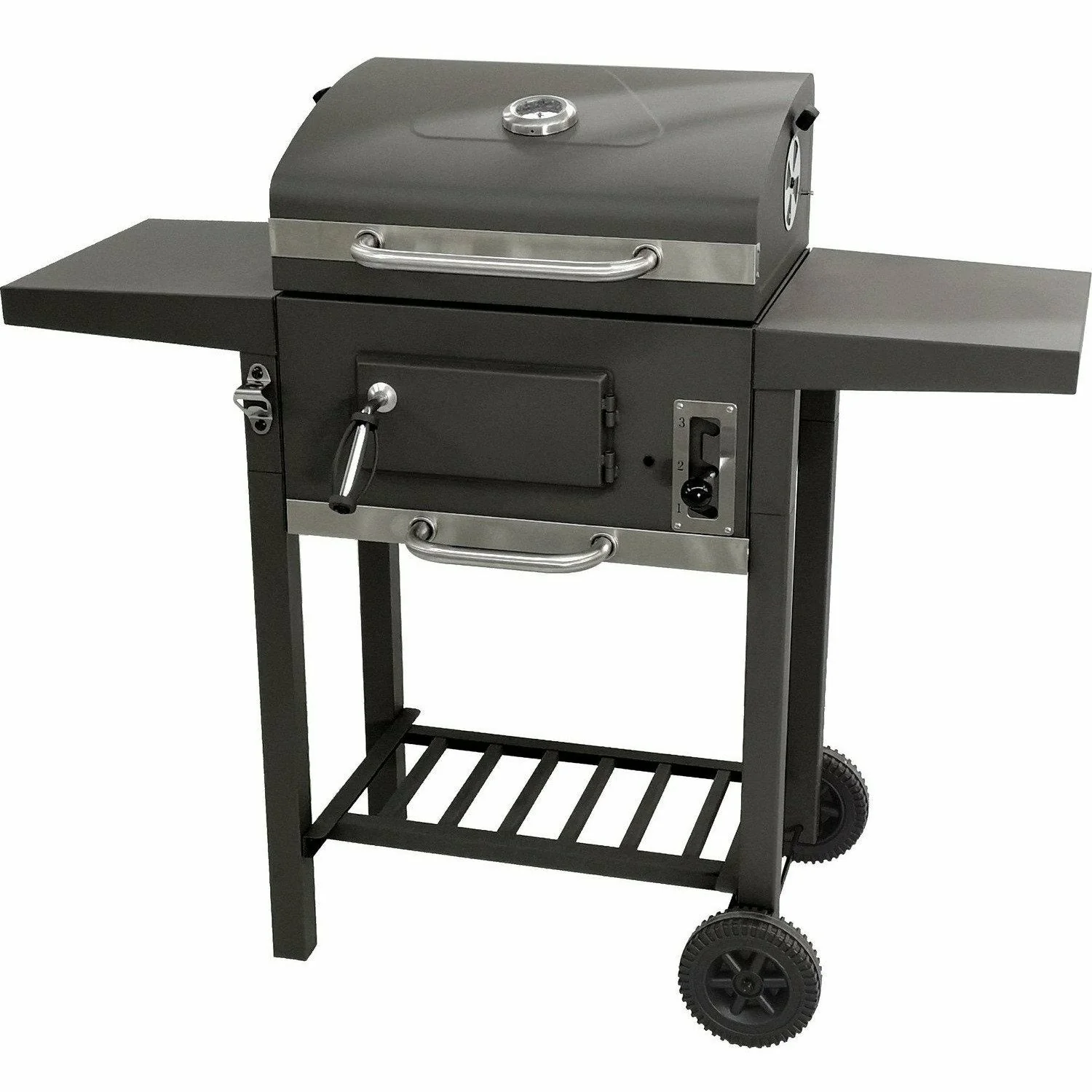 Barbecue con coperchio,termometro e ruote h96,3x108x36cm
