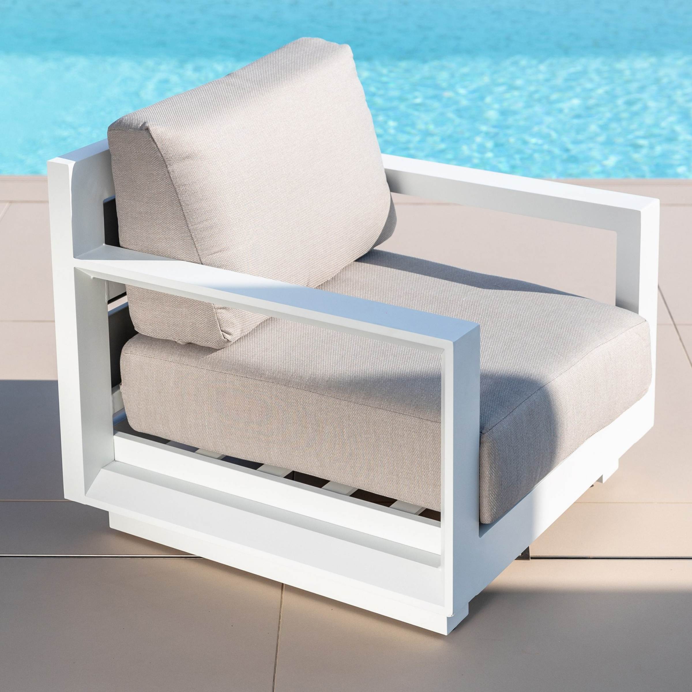 Salon de jardin aluminium 5 places 4 pcs Elba Blanc et taupe - Action-sport36