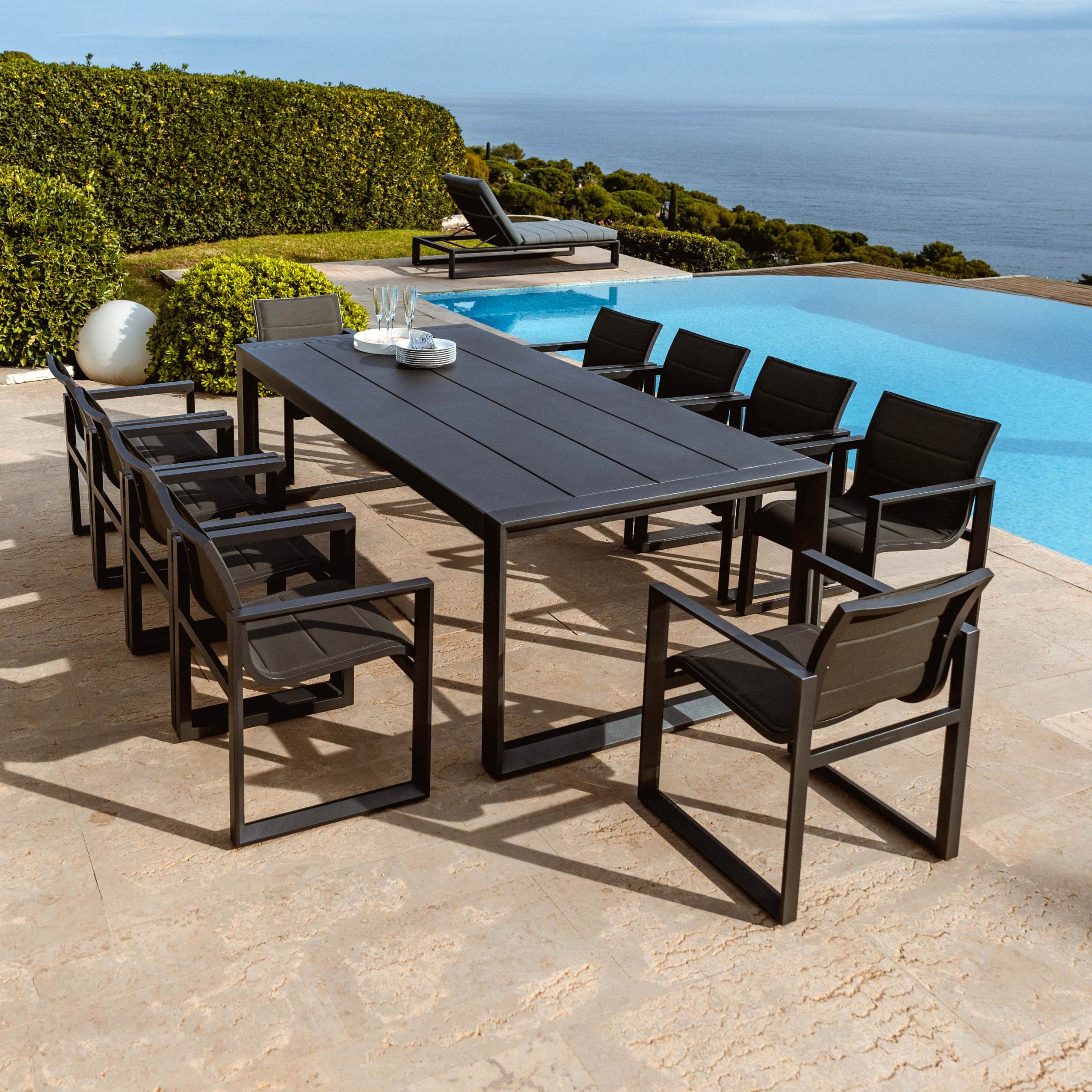 Table de jardin rectangulaire aluminium 10 places (240 x 118 cm) Elba Gris anthracite - Action-sport36