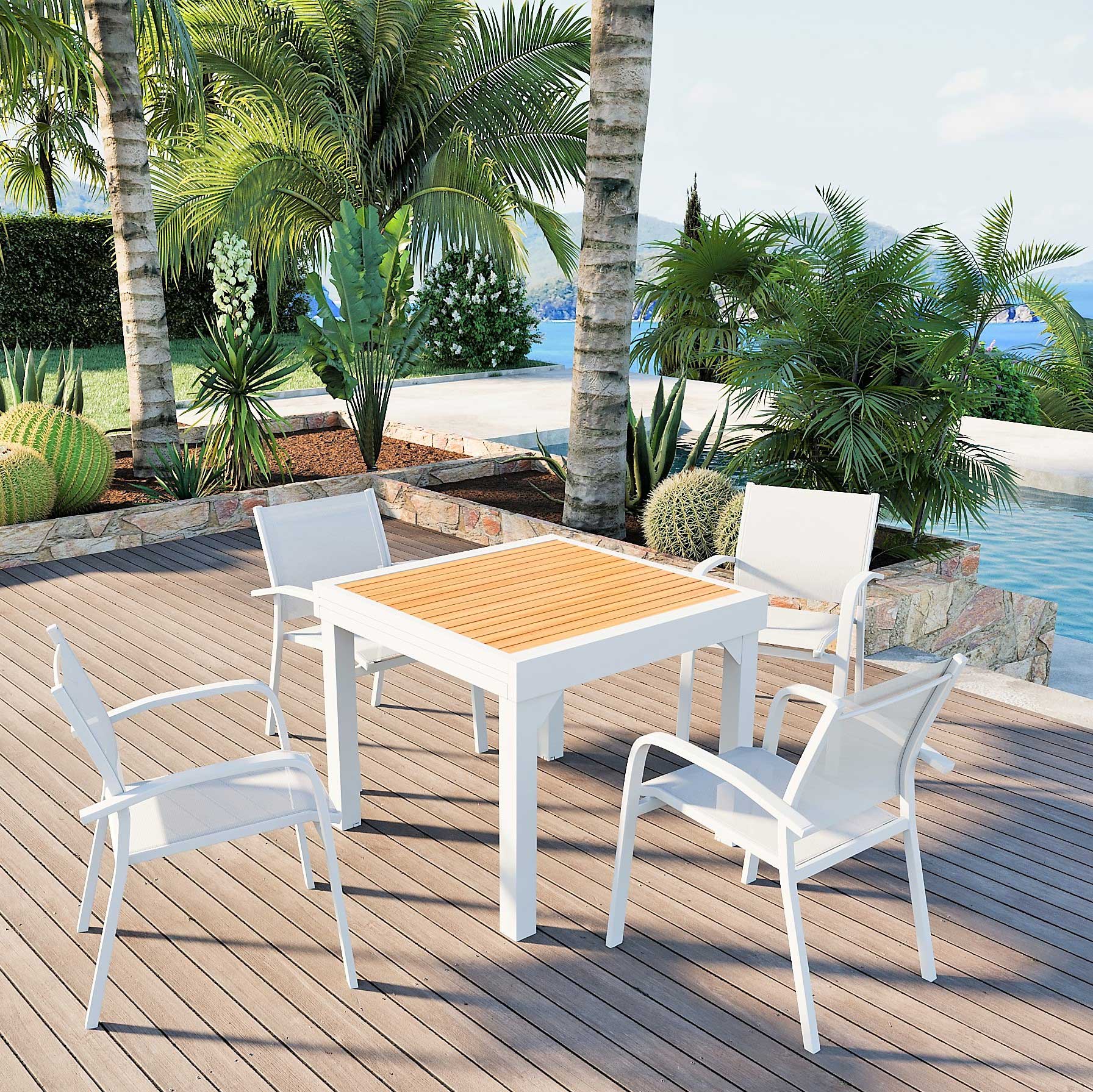 Table de jardin extensible en aluminium 8 places effet bois (90/180 x 90 cm) Murano Blanc - Action-sport36