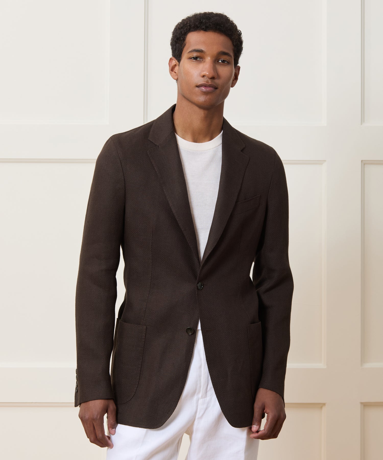Italian Linen Basketweave Sport Coat in Dark Brown
