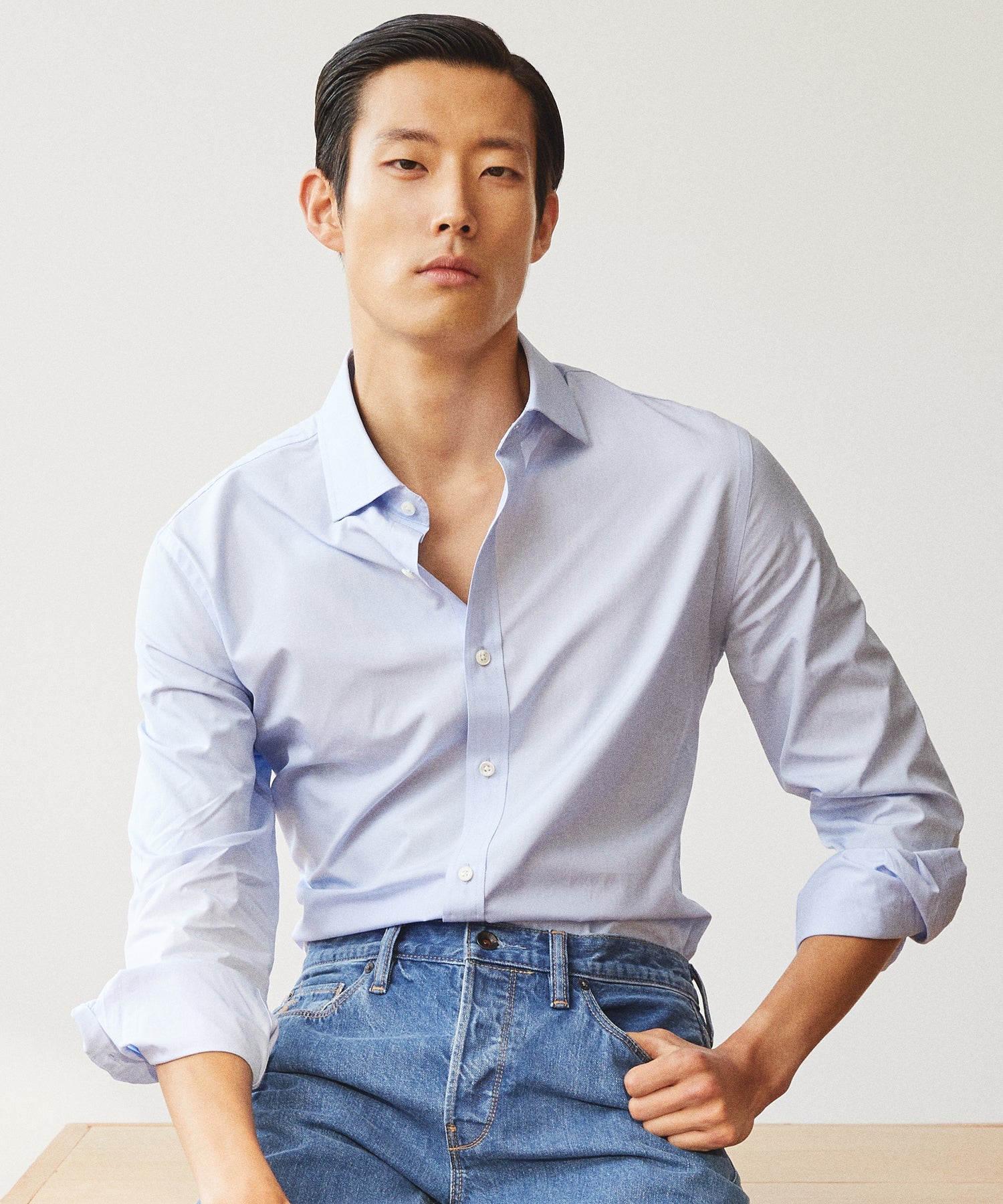 Cotton Poplin End on End Spread Collar Dress Shirt