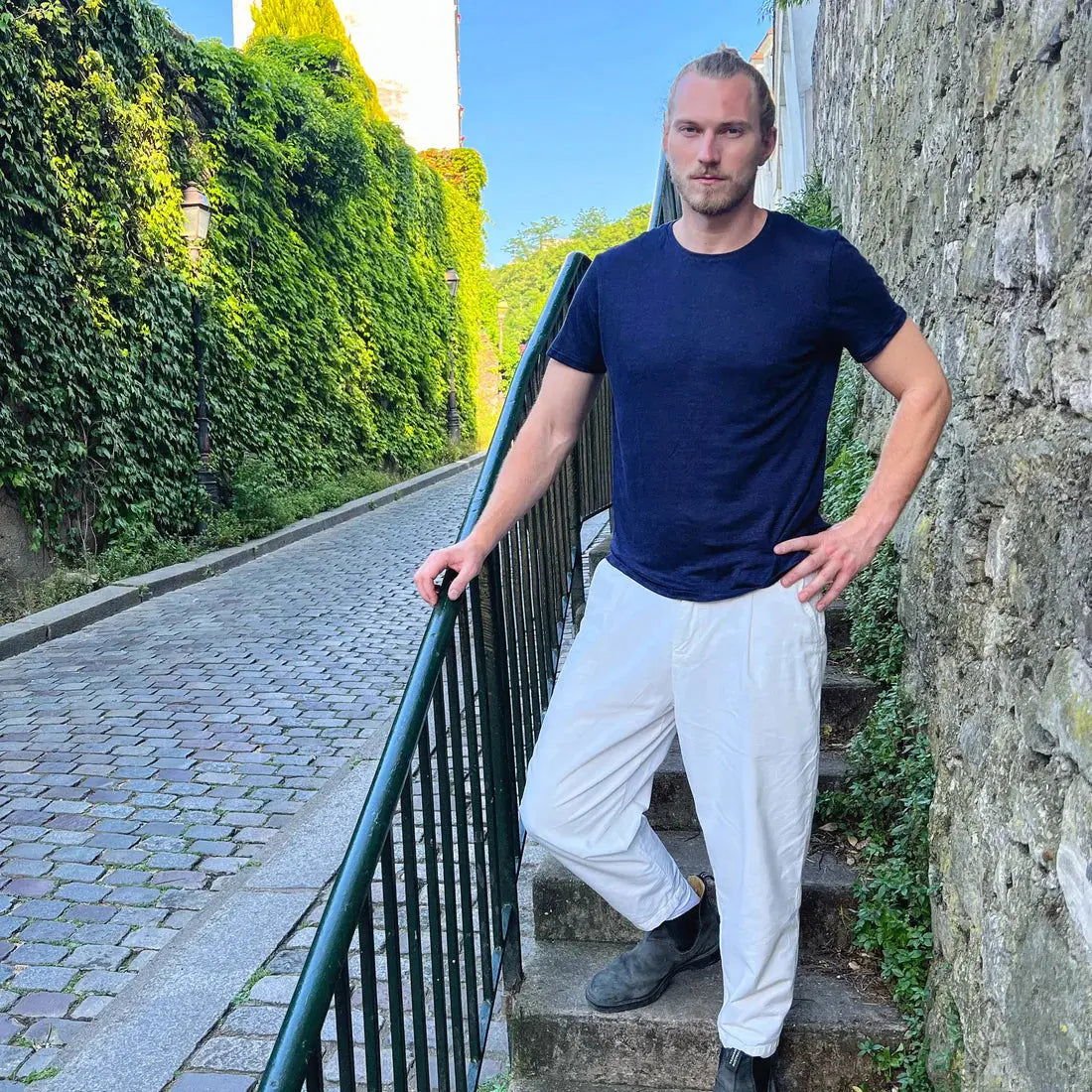 Straight Cut Pants - 100% Thick Cotton,Made in France