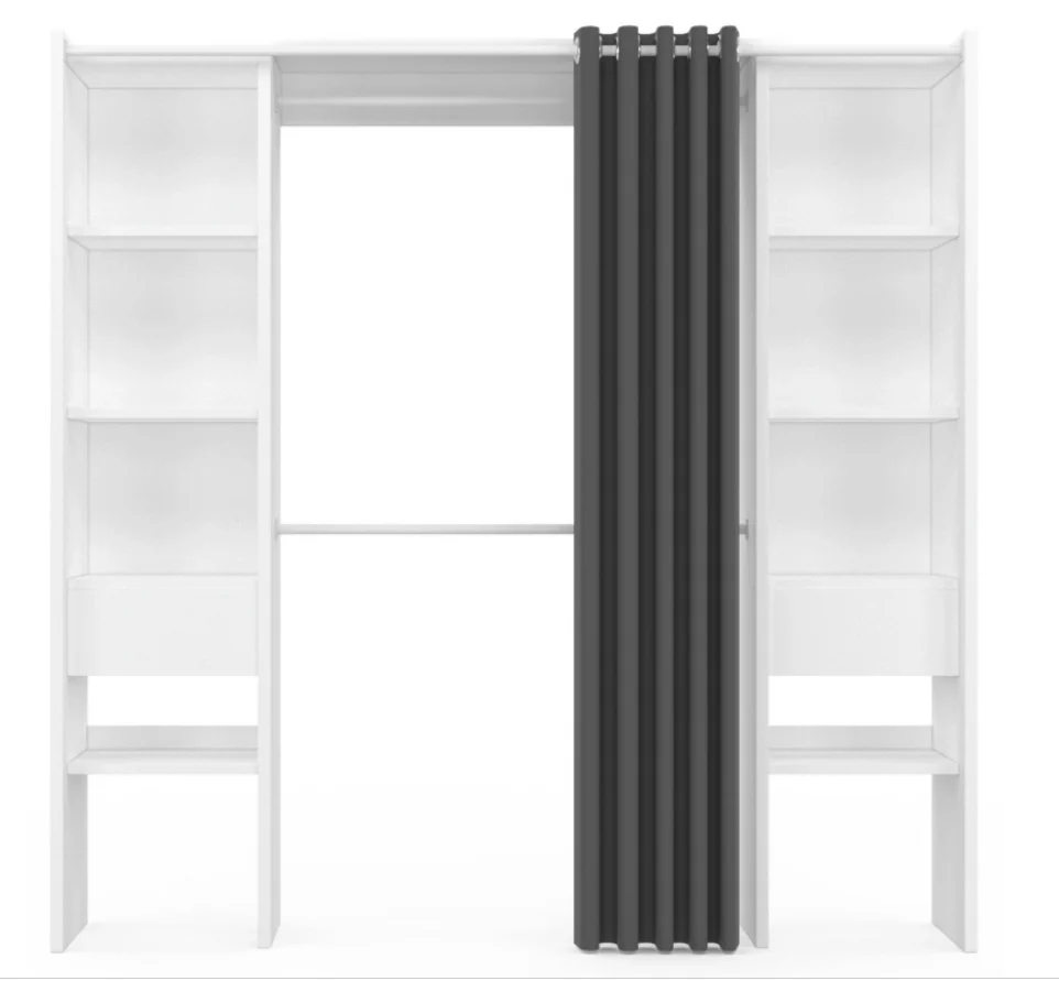 Dressing Extensible Blanc & Gris avec Rideau - tag��res - Double Penderie