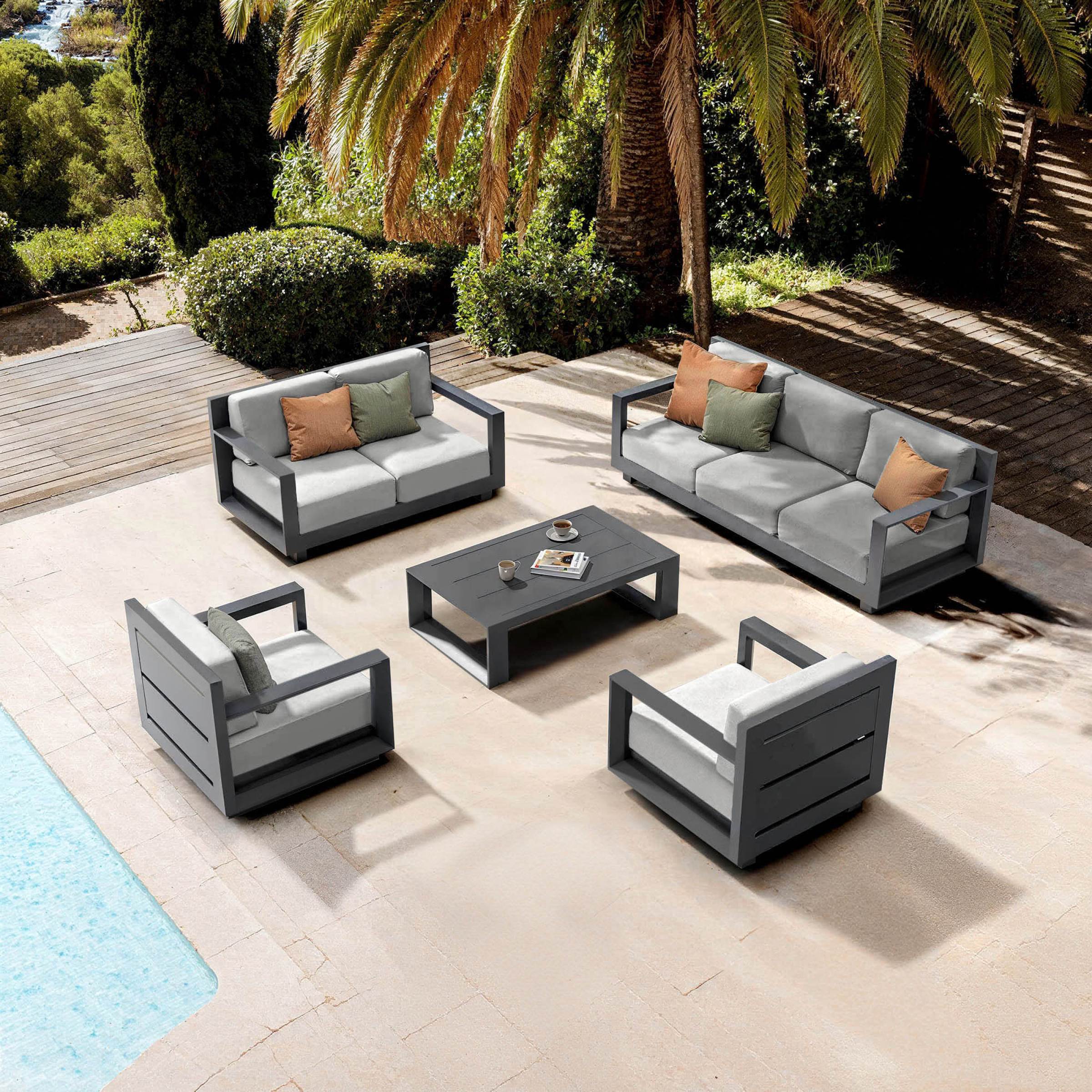 Salon de jardin aluminium 7 places 5 pcs Elba Gris anthracite et gris clair - Action-sport36
