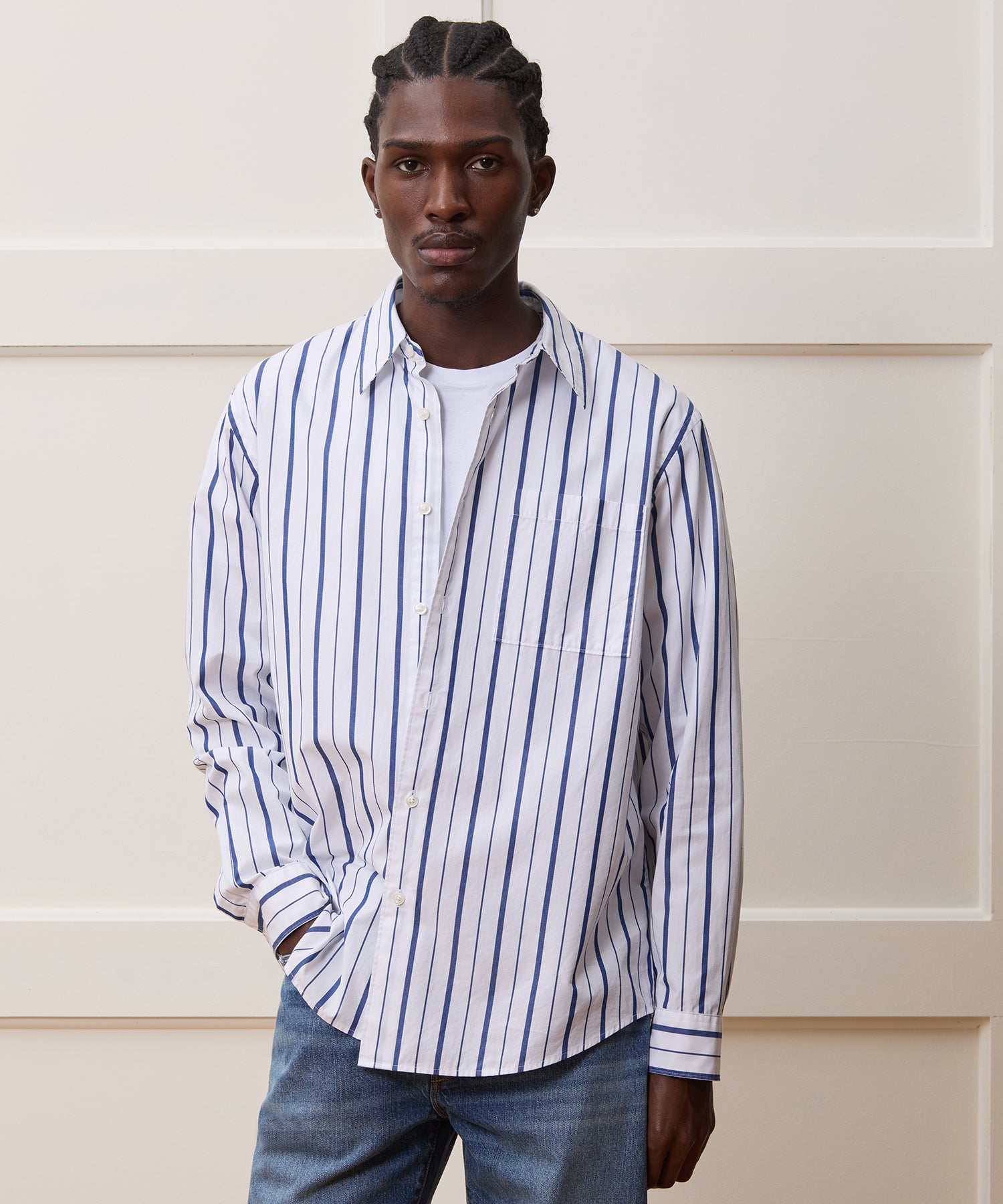 Relaxed Fit Cotton Poplin Point Collar Shirt