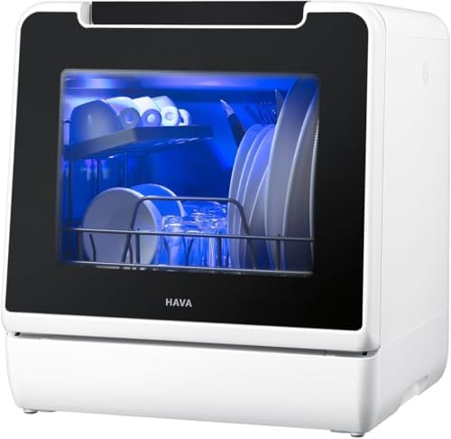 HAVA mini lave vaisselle,nouveau modèle amélioré 2024,8 programmes de lavage,lave-vaisselle portable avec sécurité enfant et fonction de démarrage différé,réservoir d'eau de 5 L