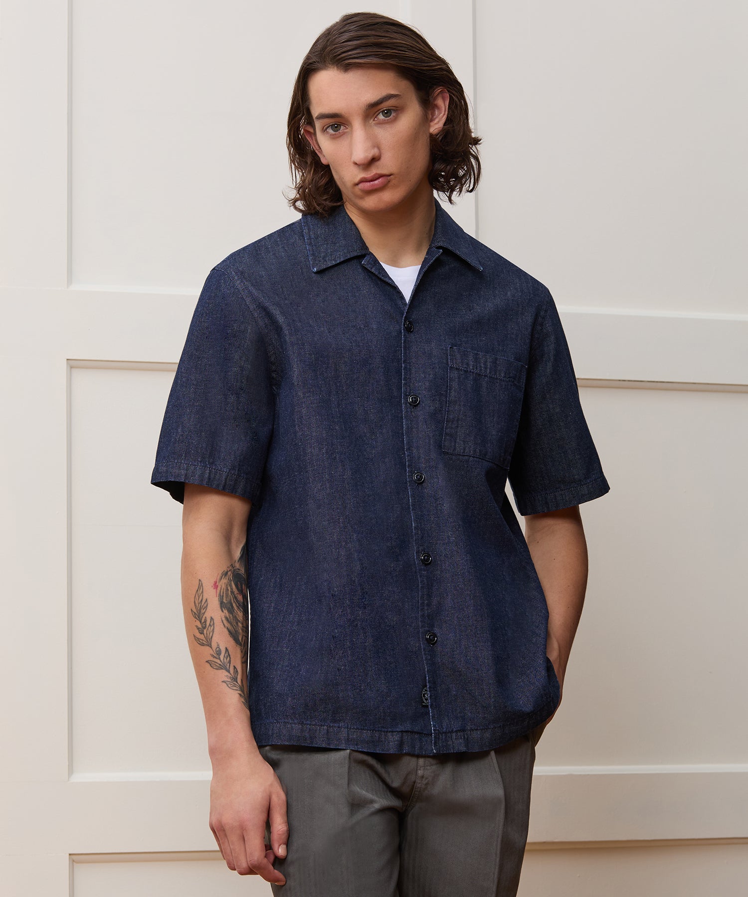 Relaxed Denim Camp Collar Shirt