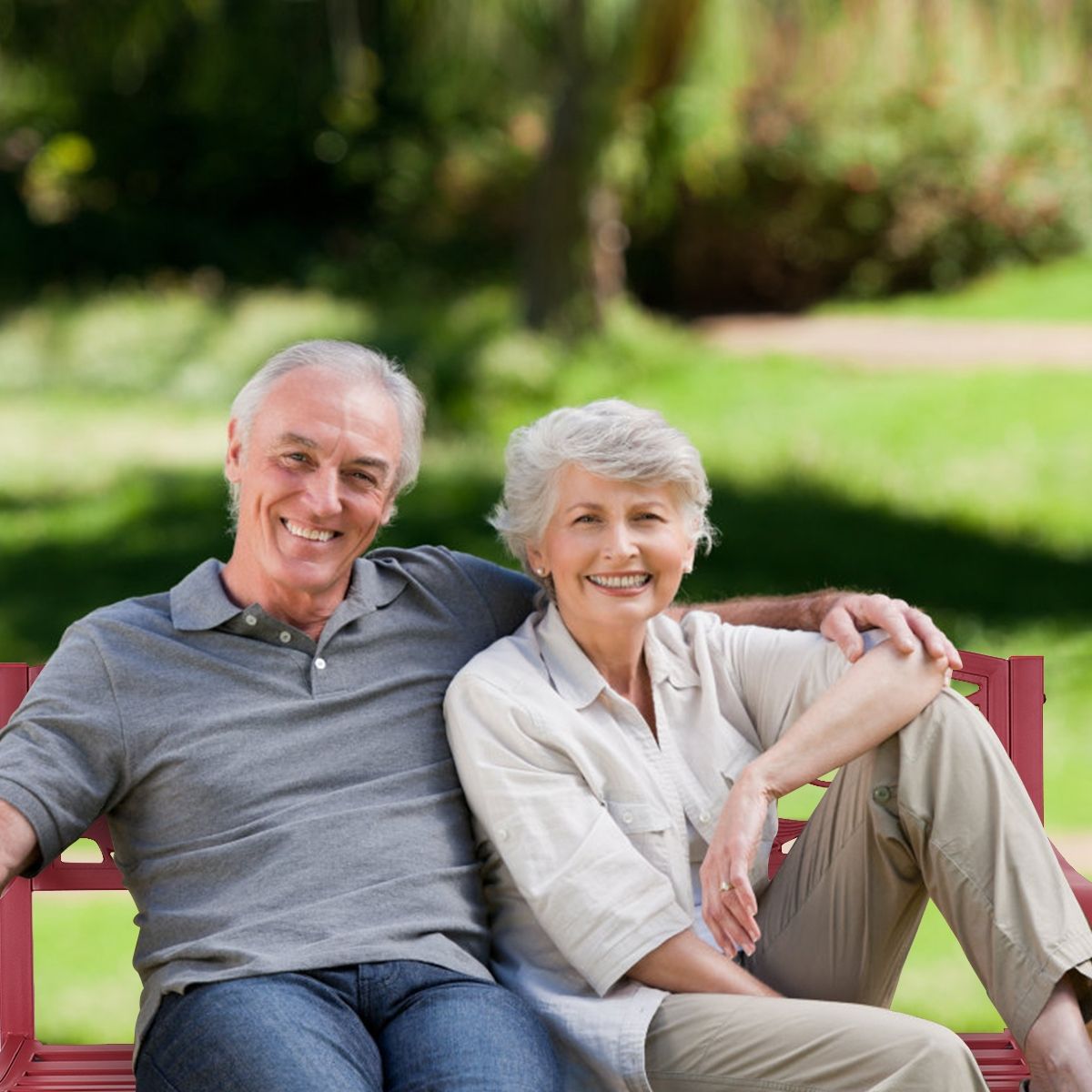 Banc de Jardin en Fer Résistant de Haute Qualité Style Contemporain 2-3 Places Parfait pour Extérieur 127x60x88cm Rouge