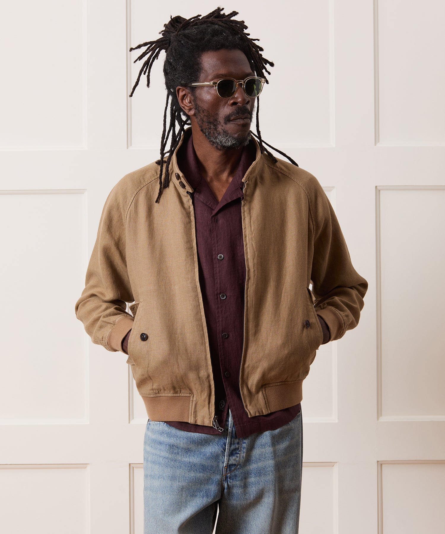 Cropped Linen Harrington Jacket
