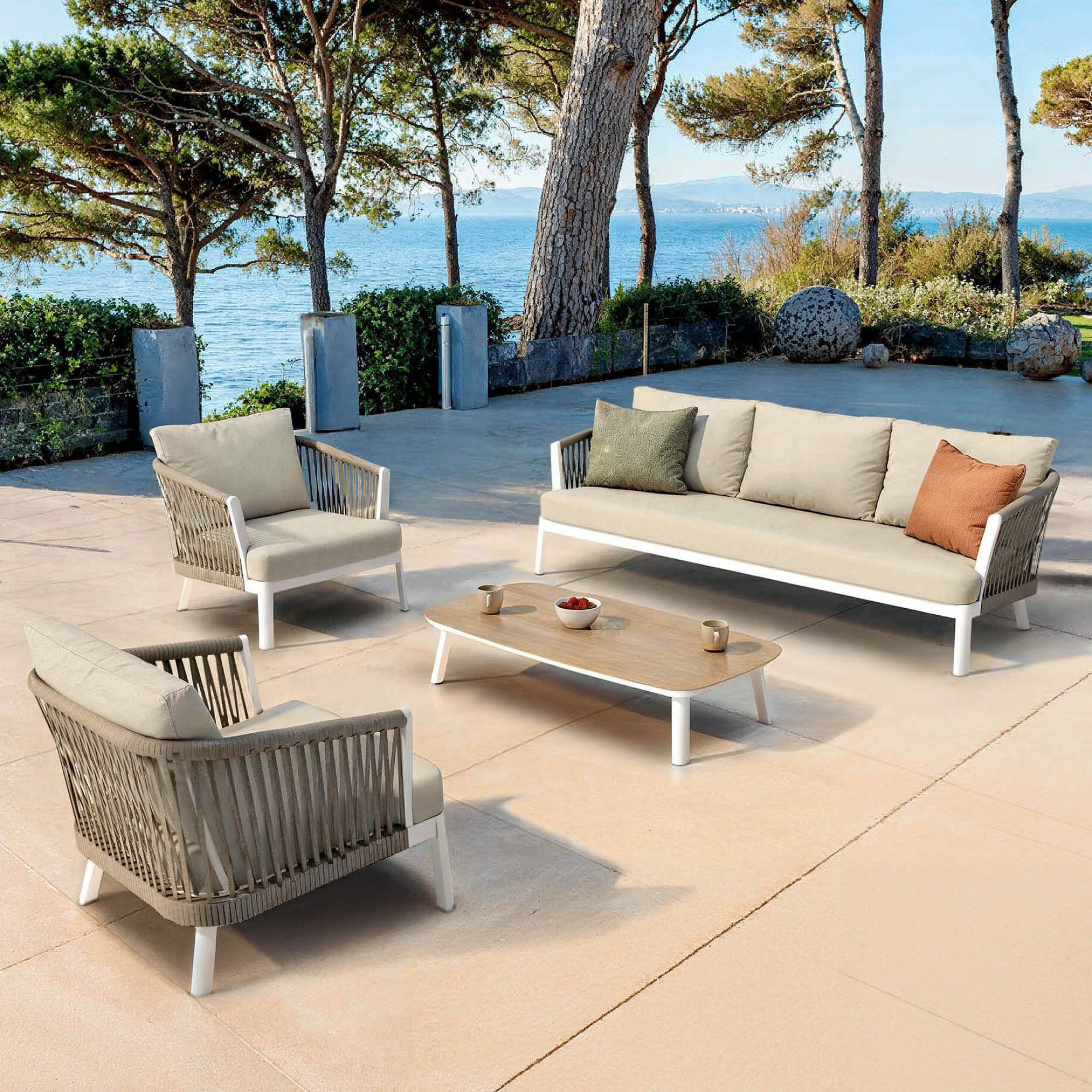 Salon de jardin en aluminium 5 places 4 pcs Amalfi Blanc et beige - Action-sport36
