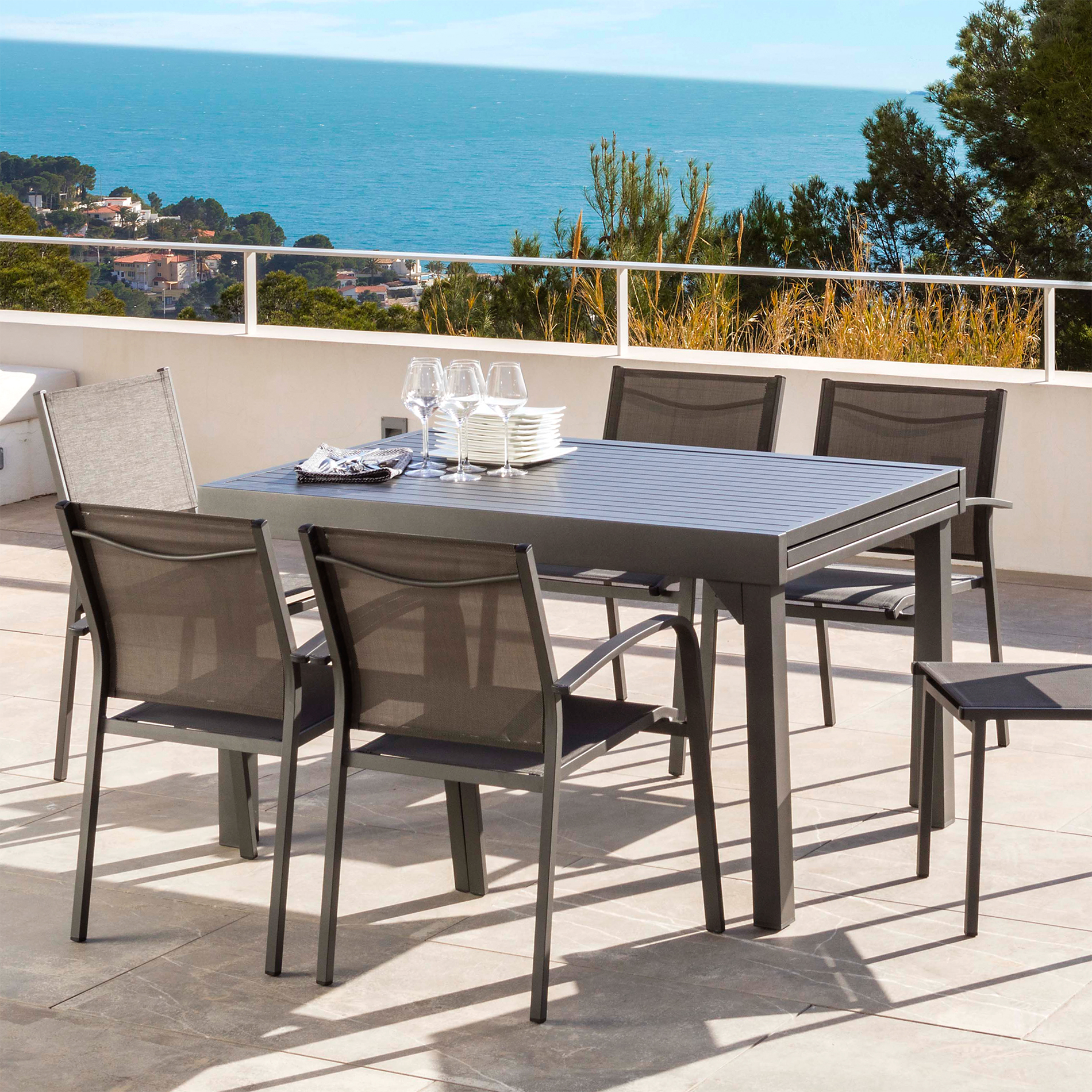 Table de jardin extensible en aluminium 10 places (135/270 x 90 cm) Murano Gris anthracite - Action-sport36