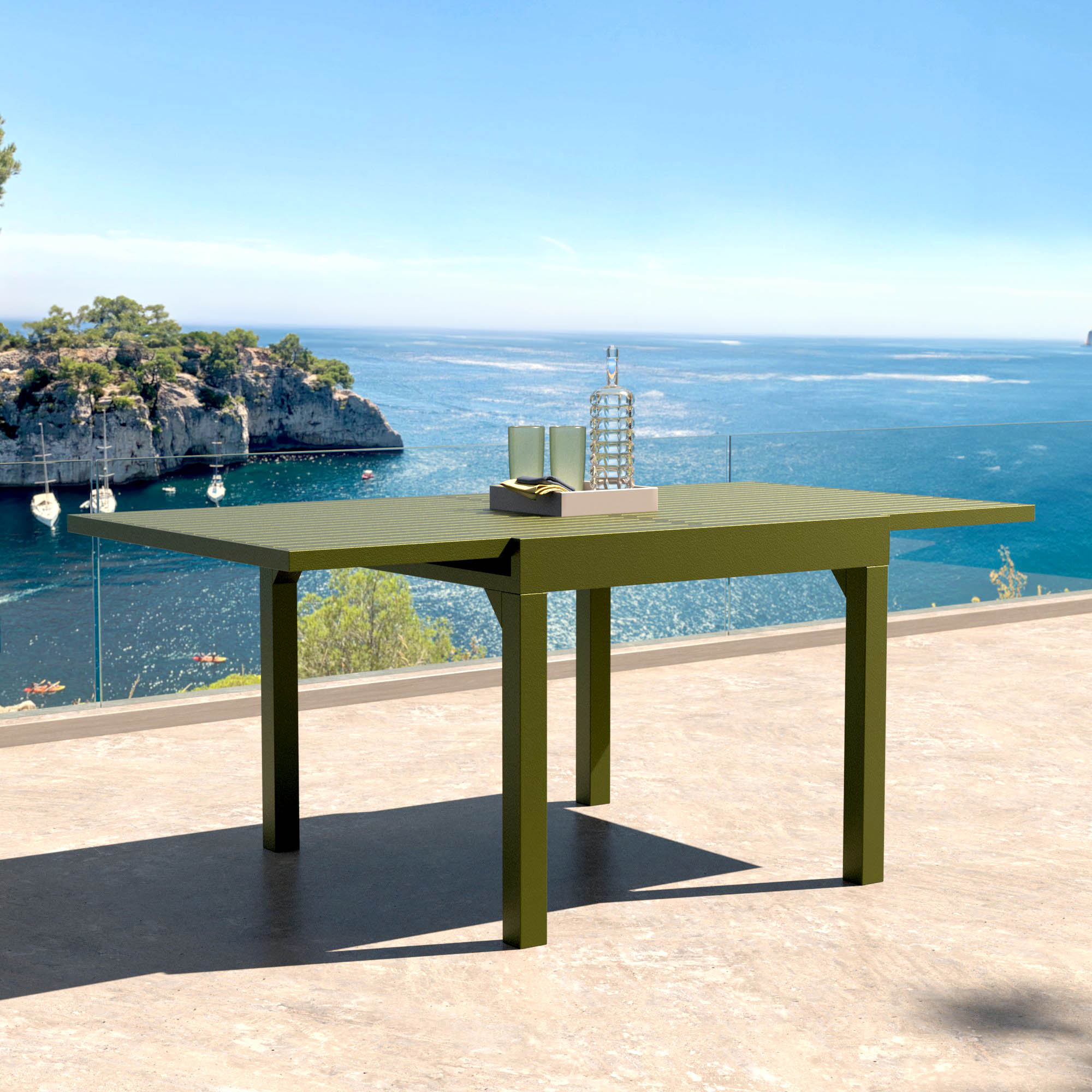 Table de jardin extensible en aluminium 8 places (90/180 x 90 cm) Murano Vert olive - Action-sport36