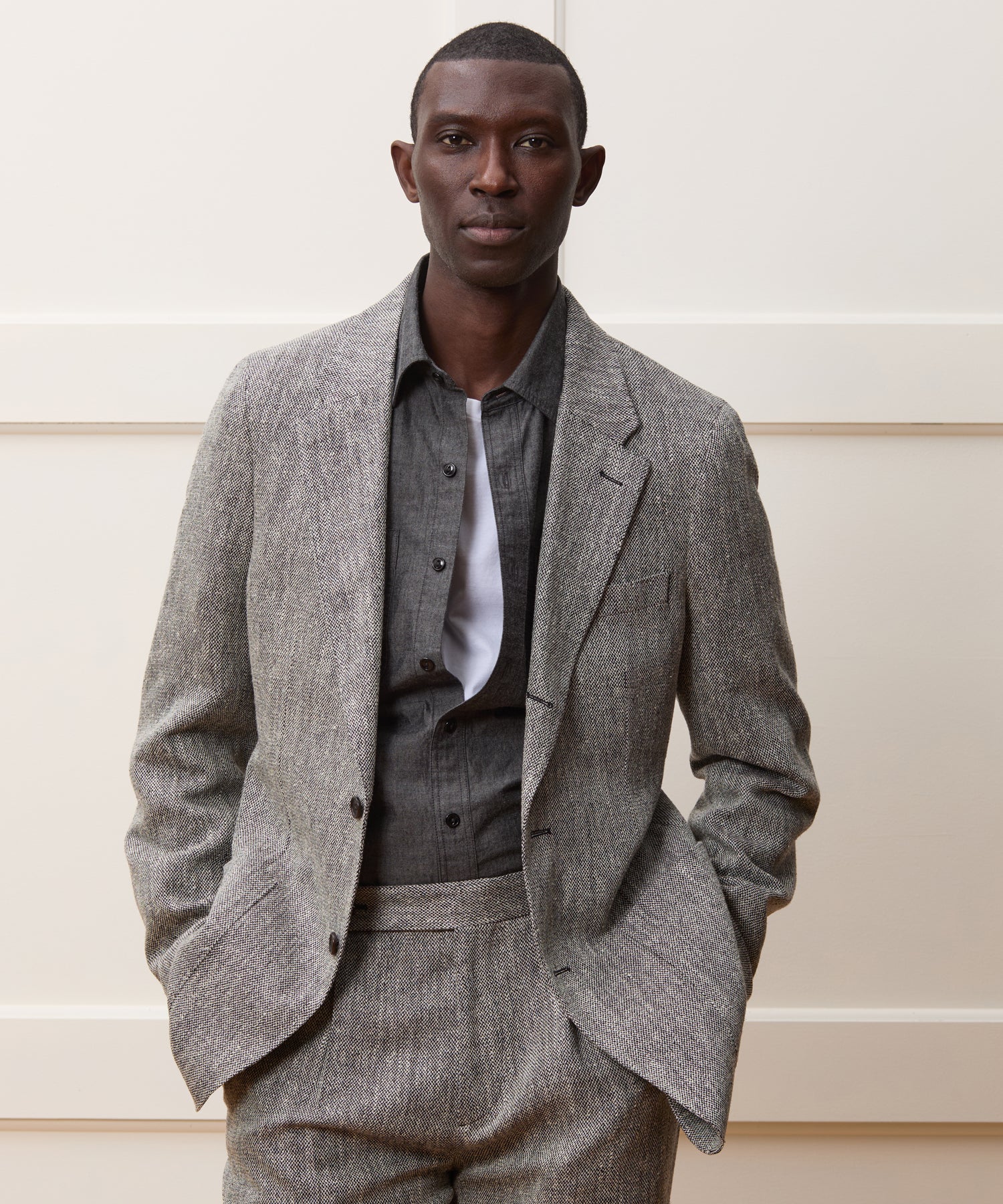 Italian Linen-Silk Madison Jacket in Grey