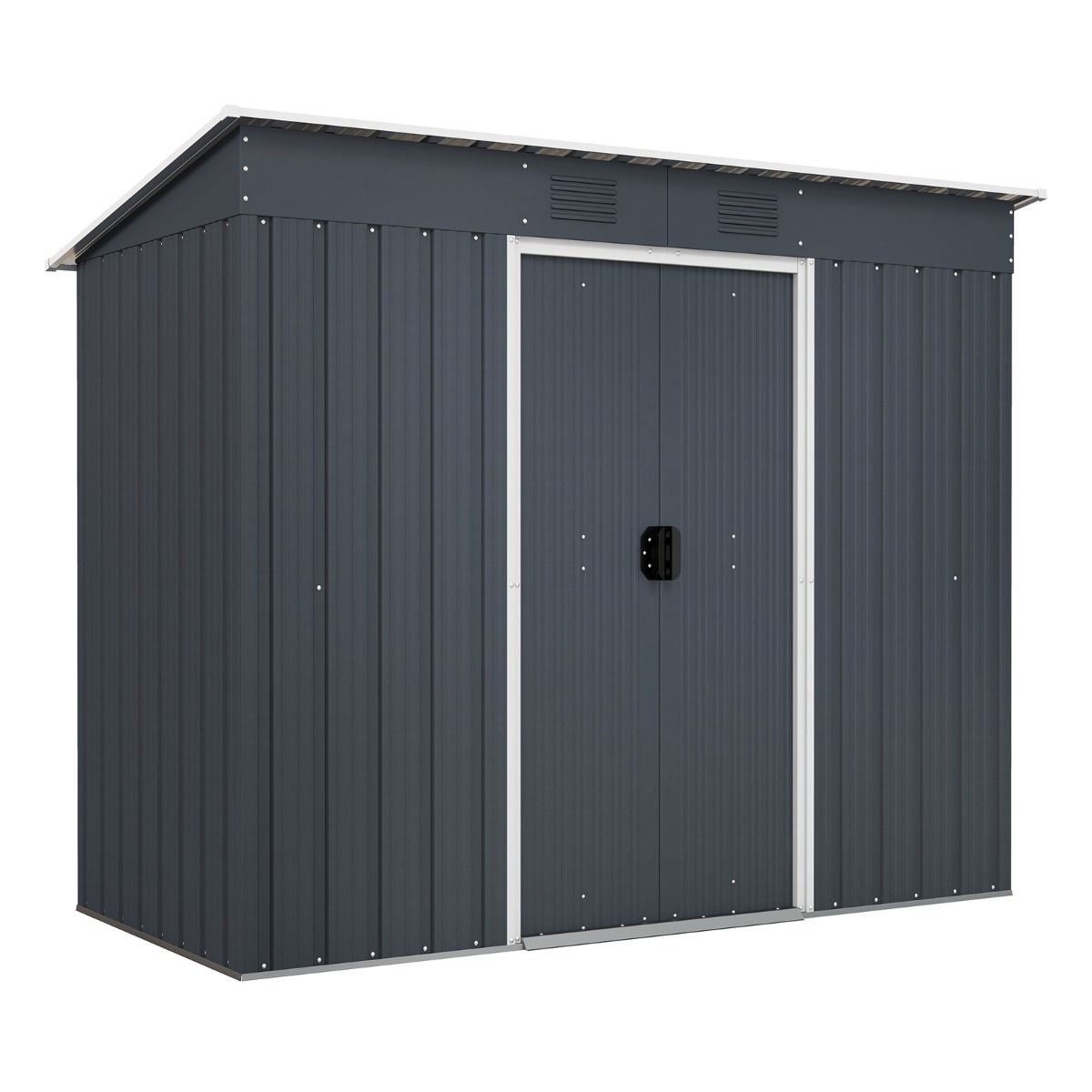 Abri de Jardin Métal 2,4 ㎡ Toit Monopente Cabane de Jardin 2 Portes Coulissantes Verrouillables Fondation 2 Trous d'Aération Gris