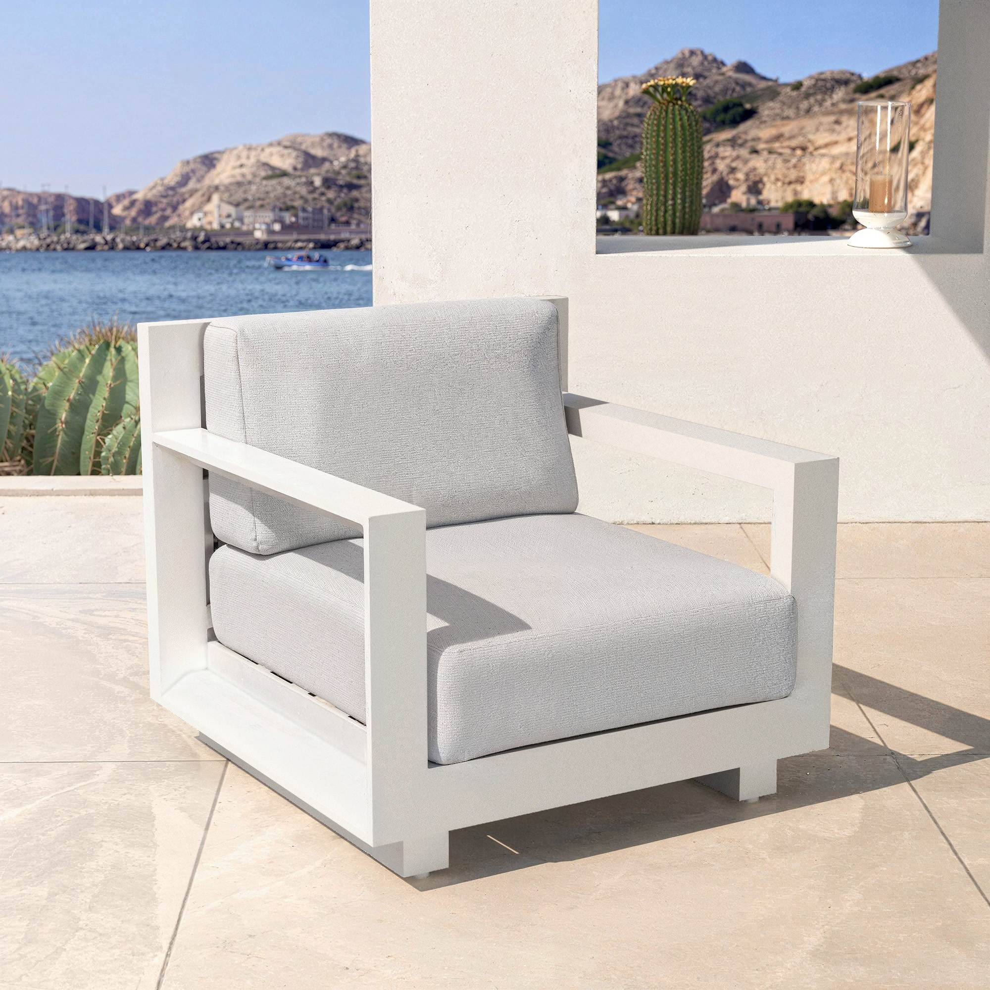 Salon de jardin aluminium 4 places 4 pcs Elba Blanc et gris clair - Action-sport36
