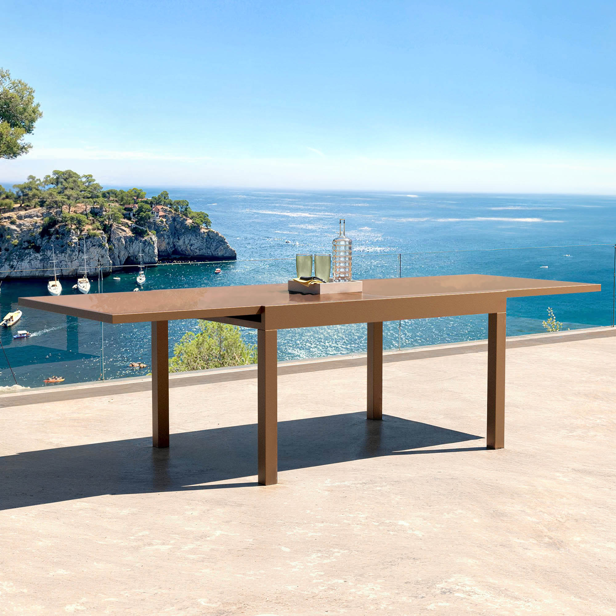 Table de jardin extensible en verre 10 places (135/270 x 90 cm) Murano Bronze - Action-sport36