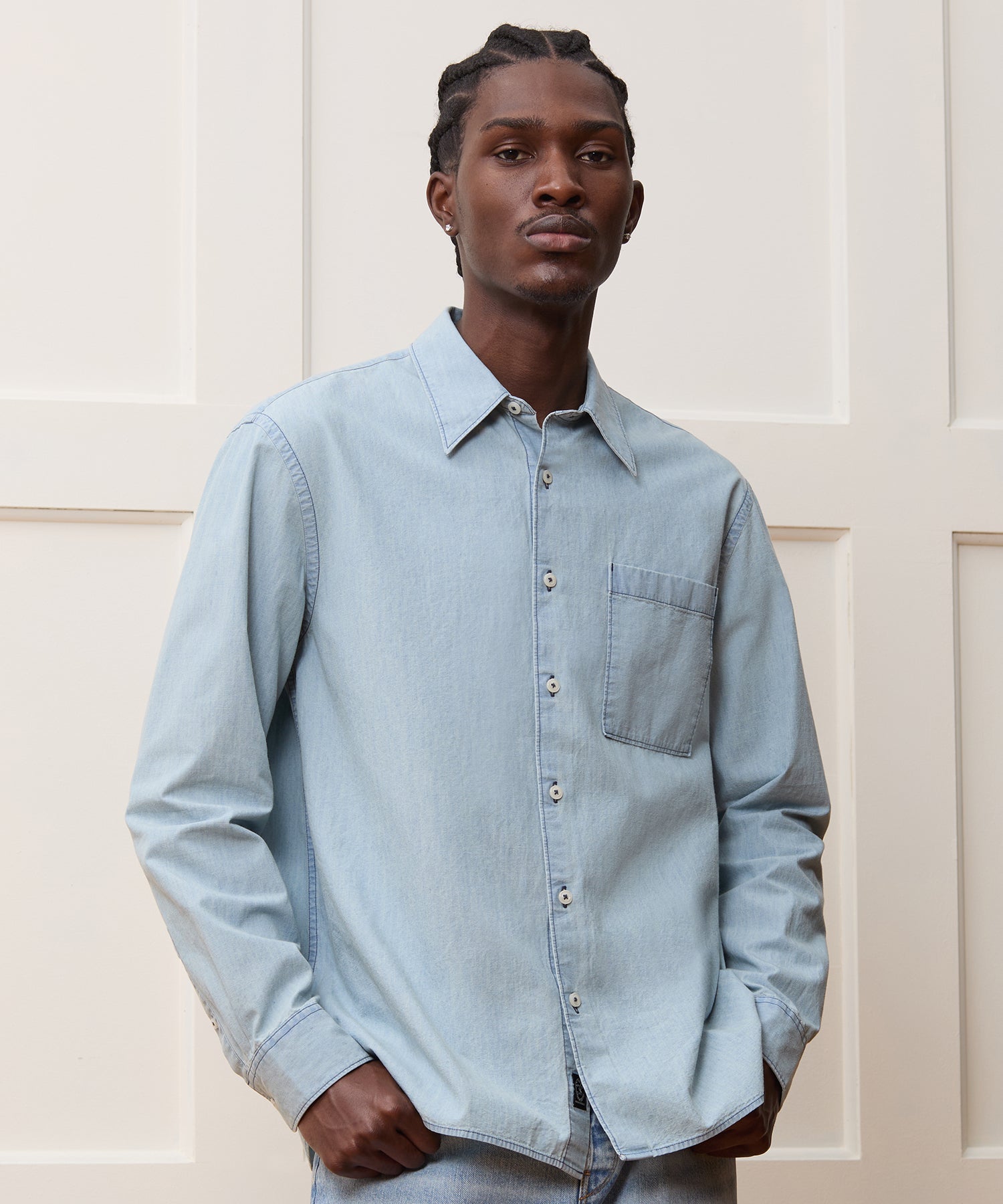 Relaxed Fit Chambray Point Collar Shirt