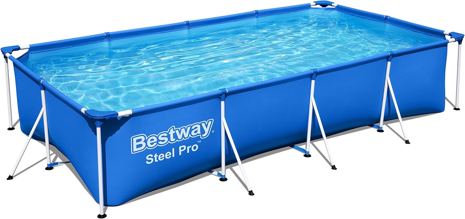 Bestway Steel Pro Frame Piscine carrée sans pompe en acier Bleu 400 x 211 x 81 cm bleu 56405