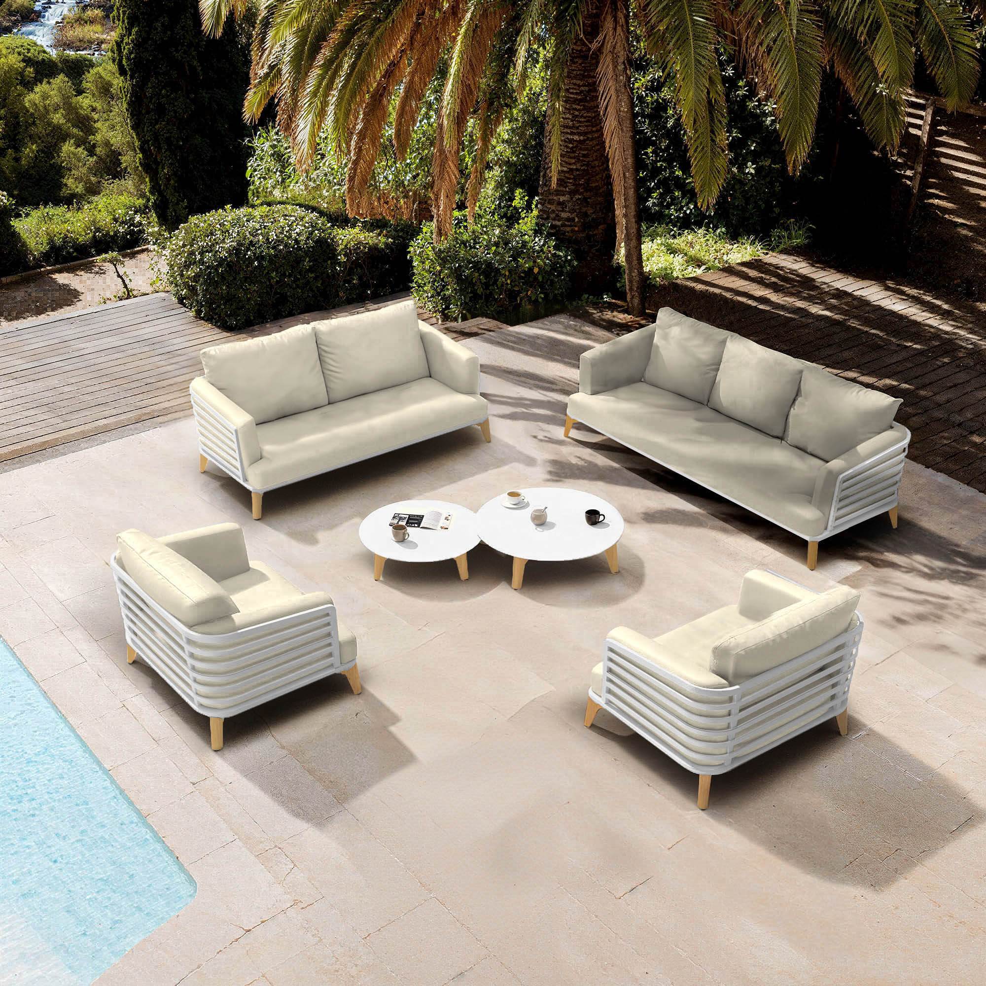Salon de jardin aluminium 7 places 6 pcs Monte Carlo Blanc et beige - Action-sport36