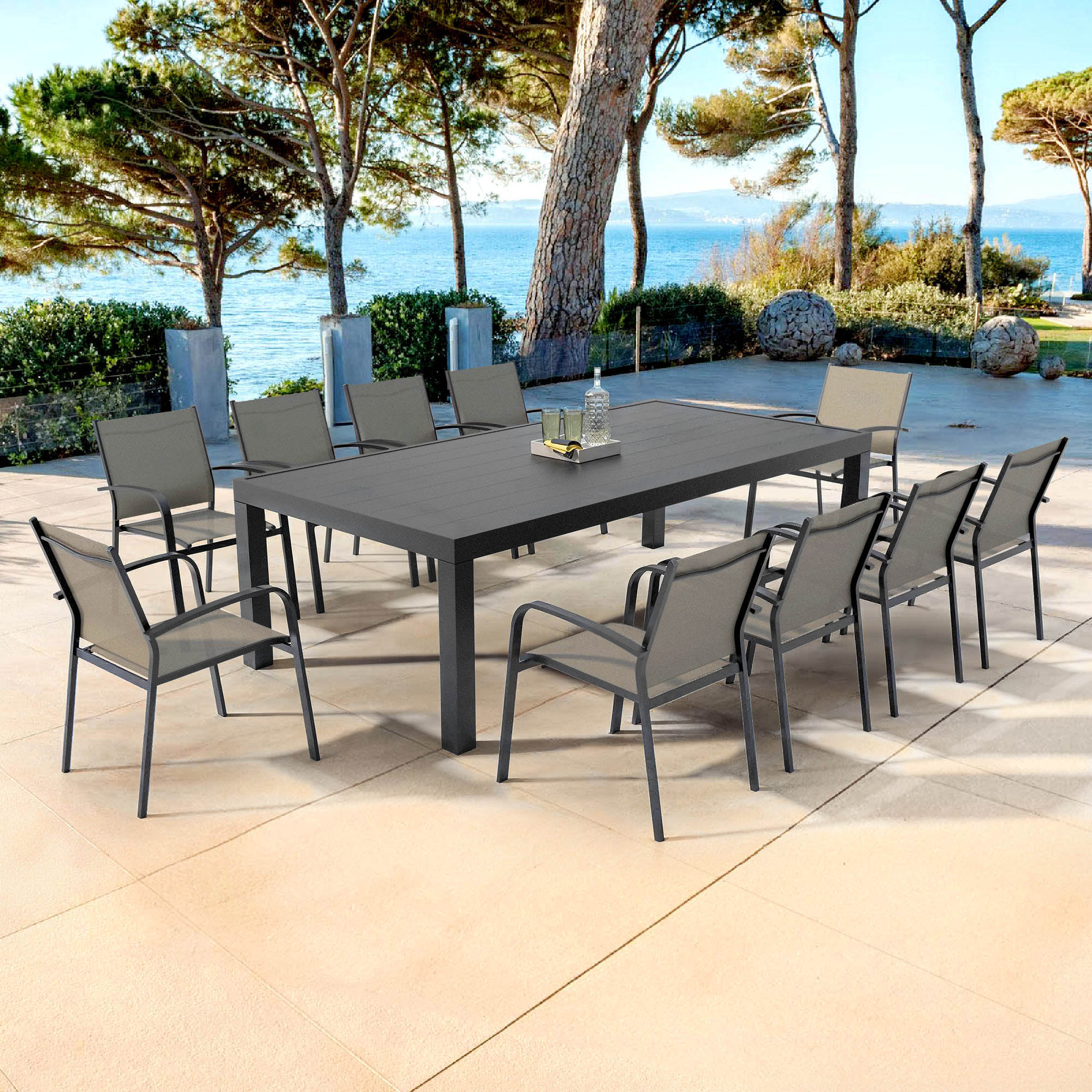 Table de jardin rectangulaire aluminium 10 places (240 x 120 cm) Murano Gris anthracite - Action-sport36