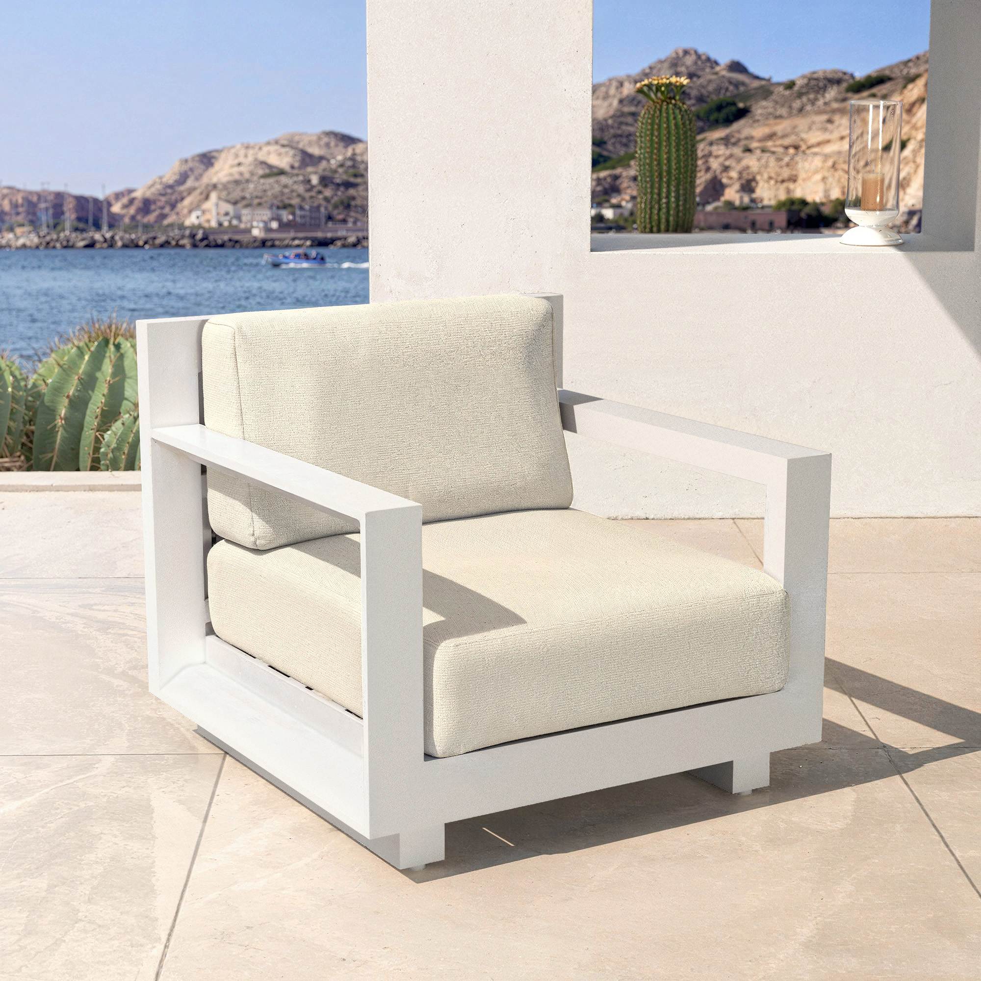 Salon de jardin aluminium 4 places 4 pcs Elba Blanc et beige - Action-sport36