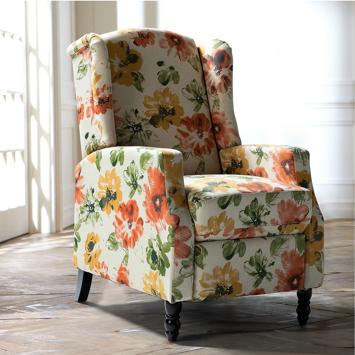 Damaris Mid-Century Modern Manual Pushback Recliner with Wingback Design by HULALA HOME