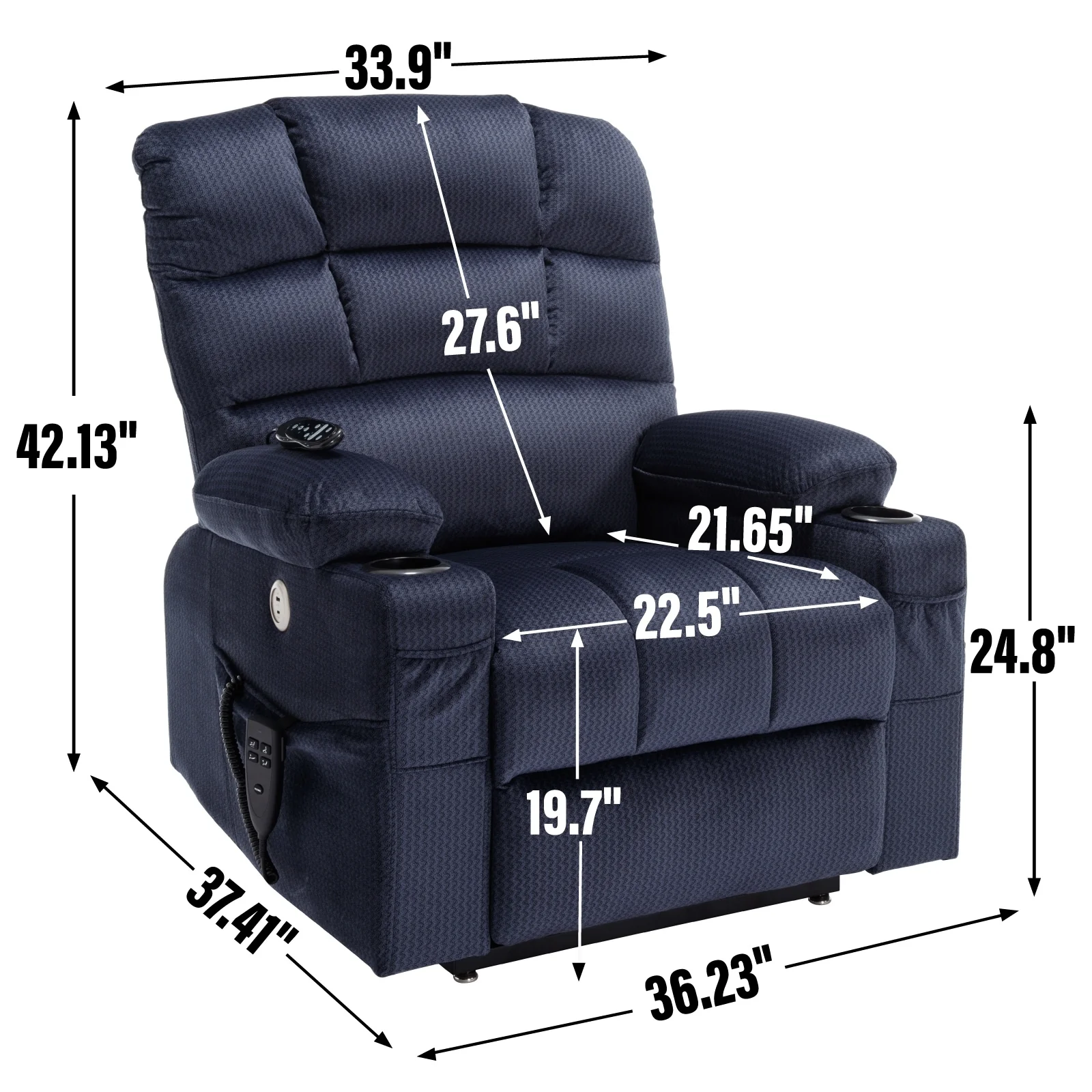 Chenille Power Lift Recliner with Massage, Heating & Cup Holders