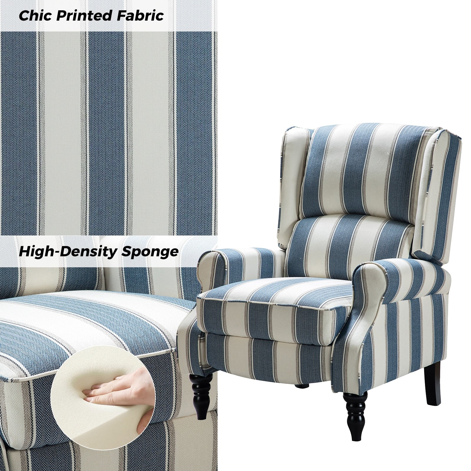 Olympus Upholstered Classic Manual Wingback Recliner with Solid Wood Legs Set of 2 by HULALA HOME