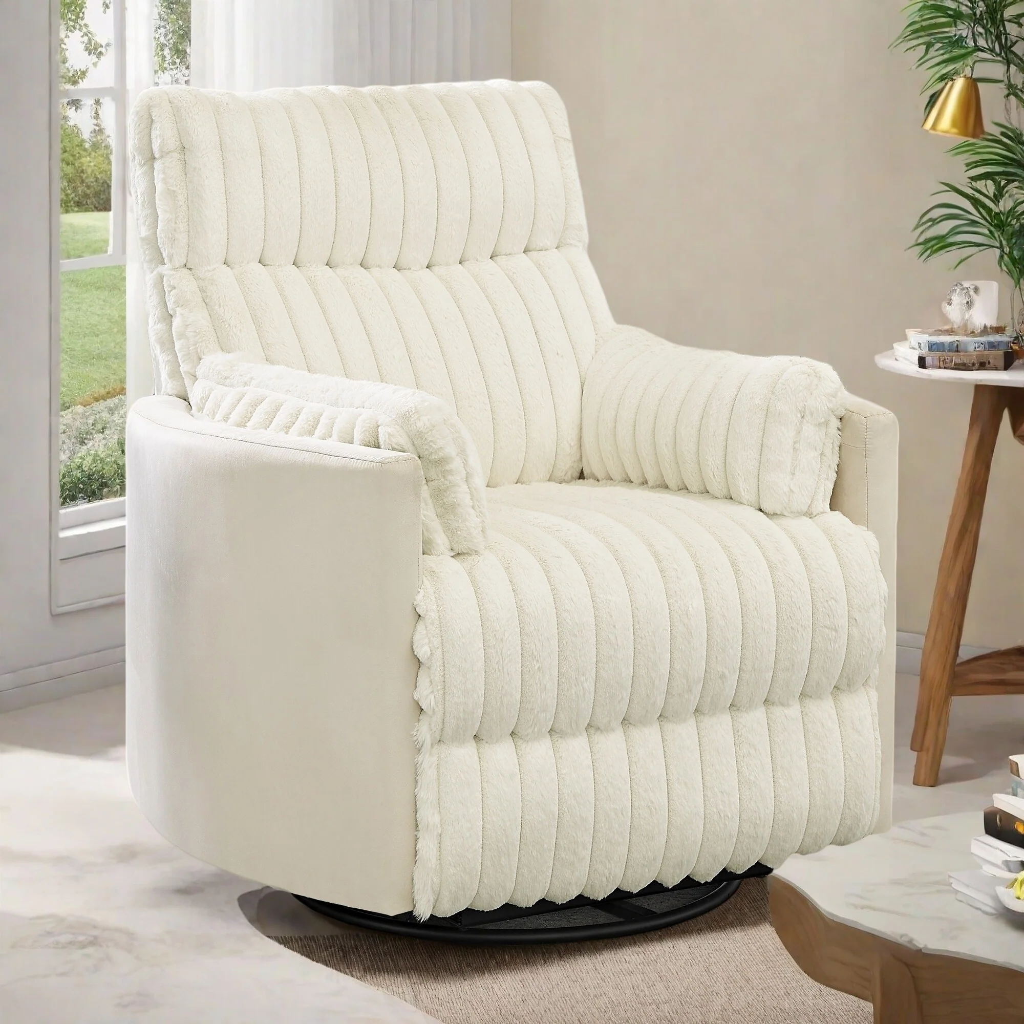 Swivel Recliner Chair with 360�� Rotation and Manual Recline - Wide Plush Seat, Pillow-Top Arms, Pocket/Sinuous Springs