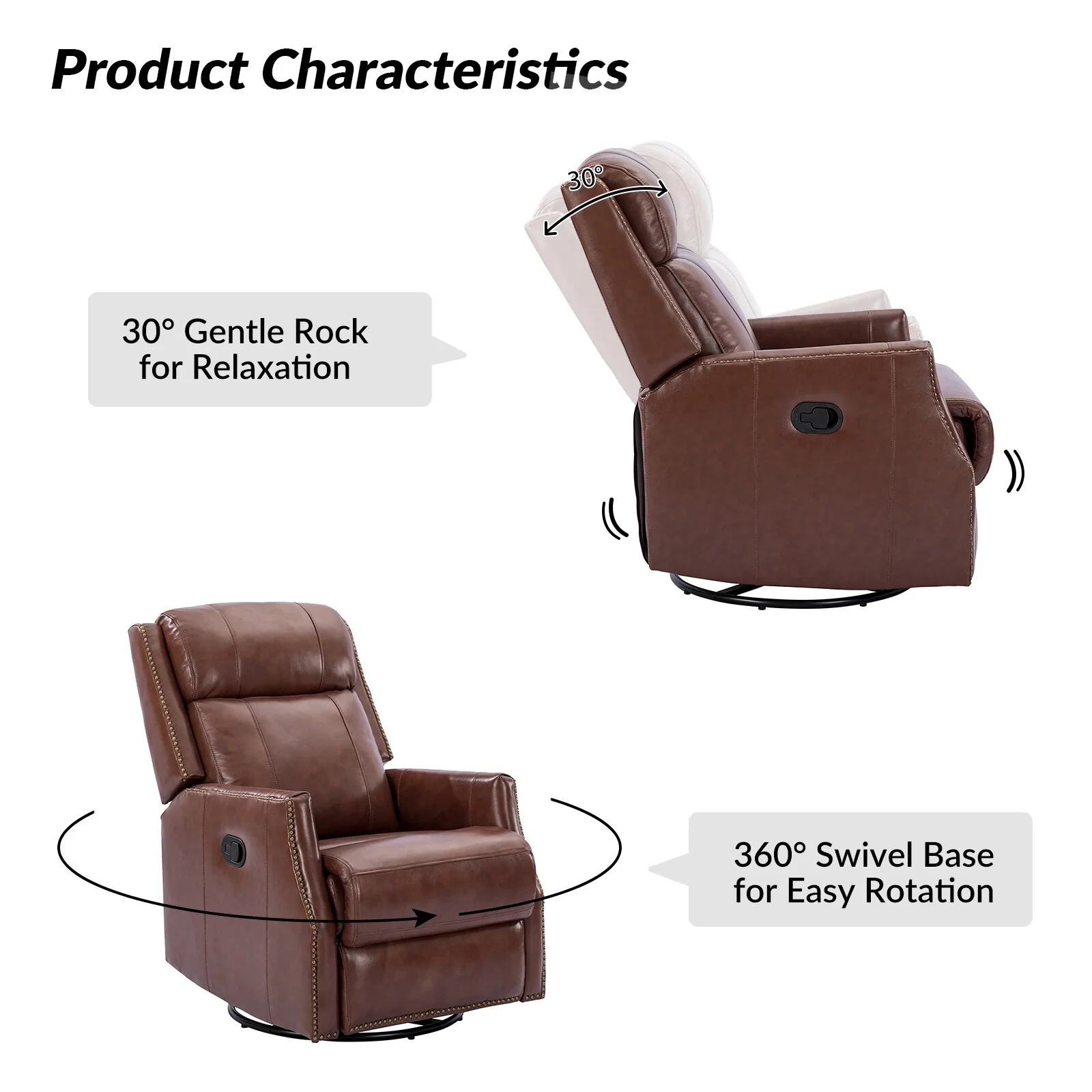 Demeter modern Genuine Leather Swivel Nursery Chair with Nailhead Trims Set of 2 by HULALA HOME