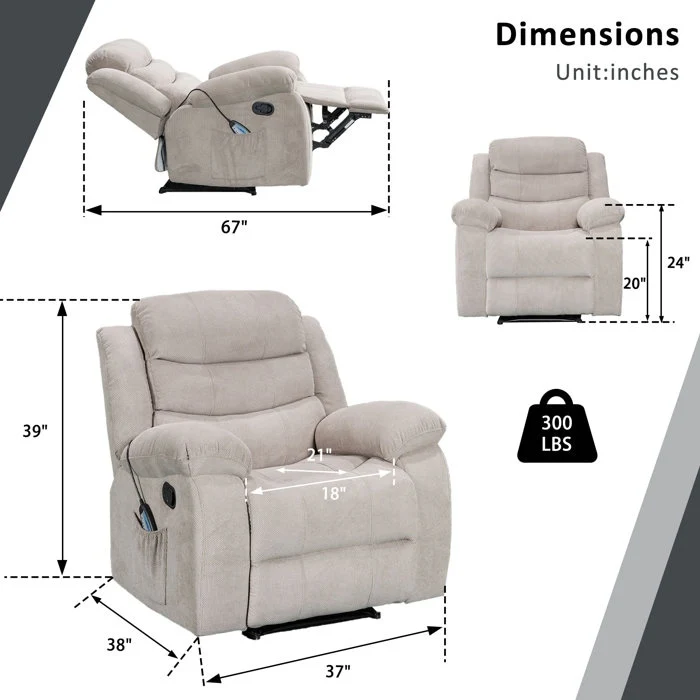 Super Soft Manual Heated and Massage Recliner Chair